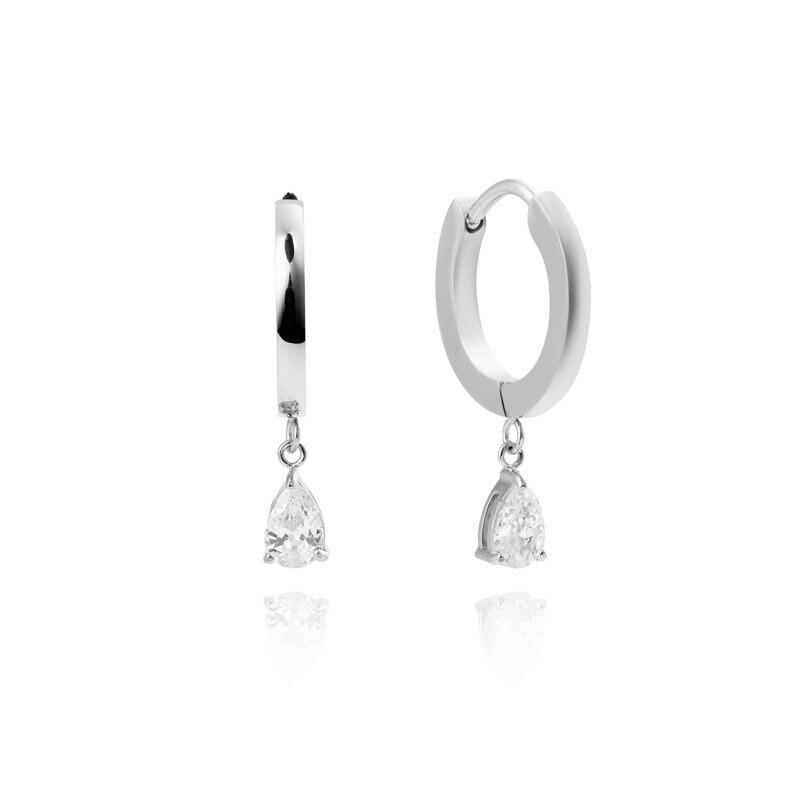 Belle Silver Hoops - White