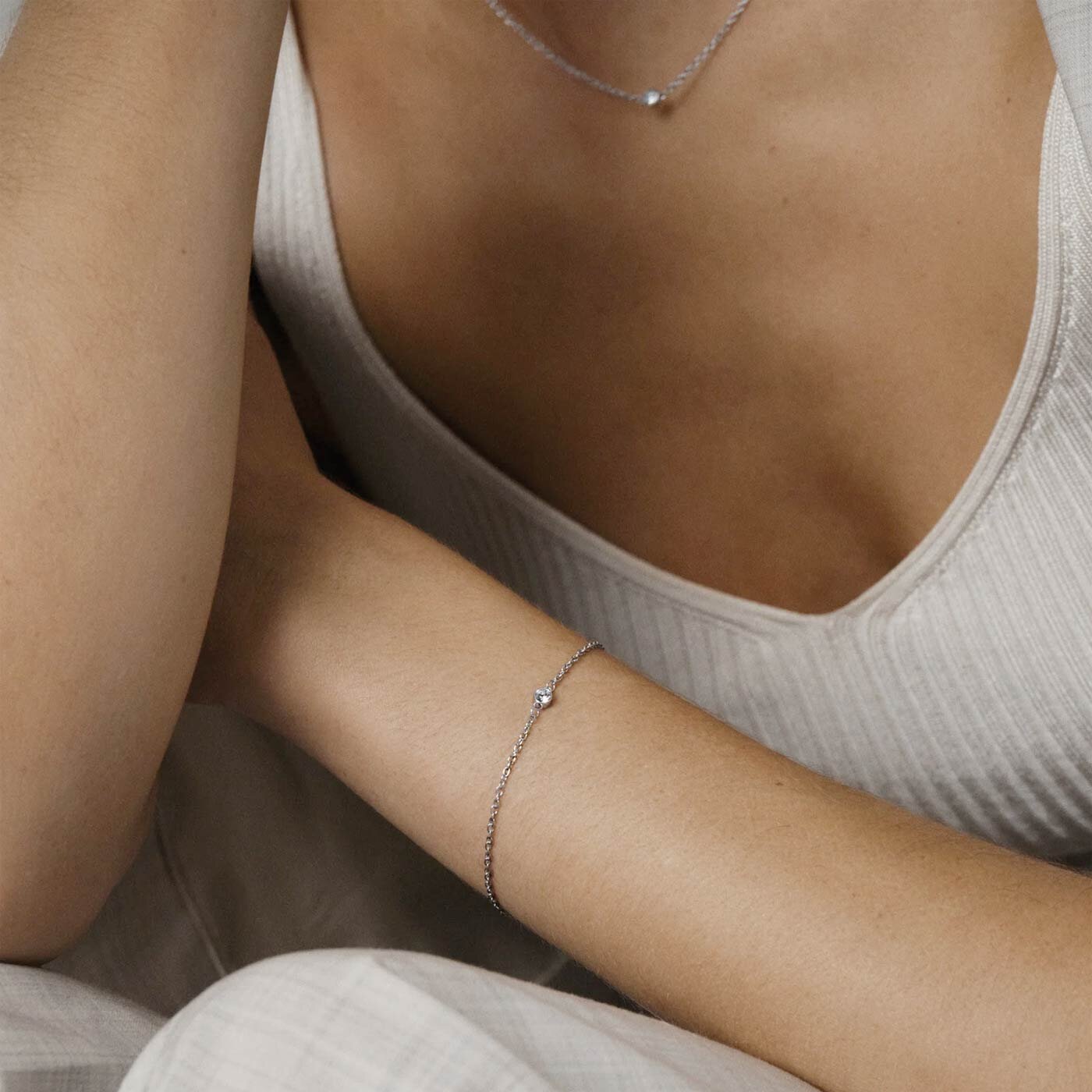 Thin diamond bracelet silver medium