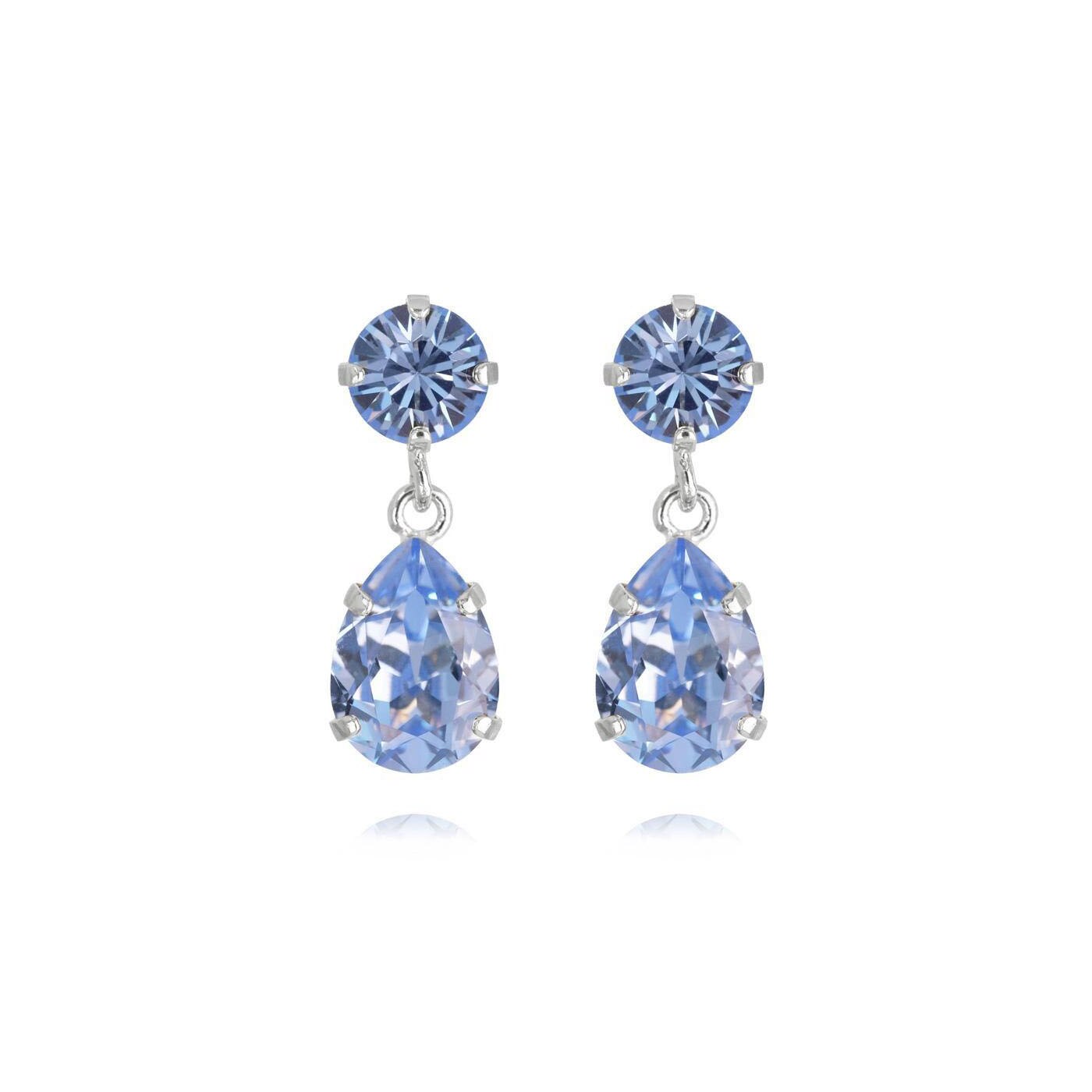 Mini Drop Earrings Rhodium Light Sapphire