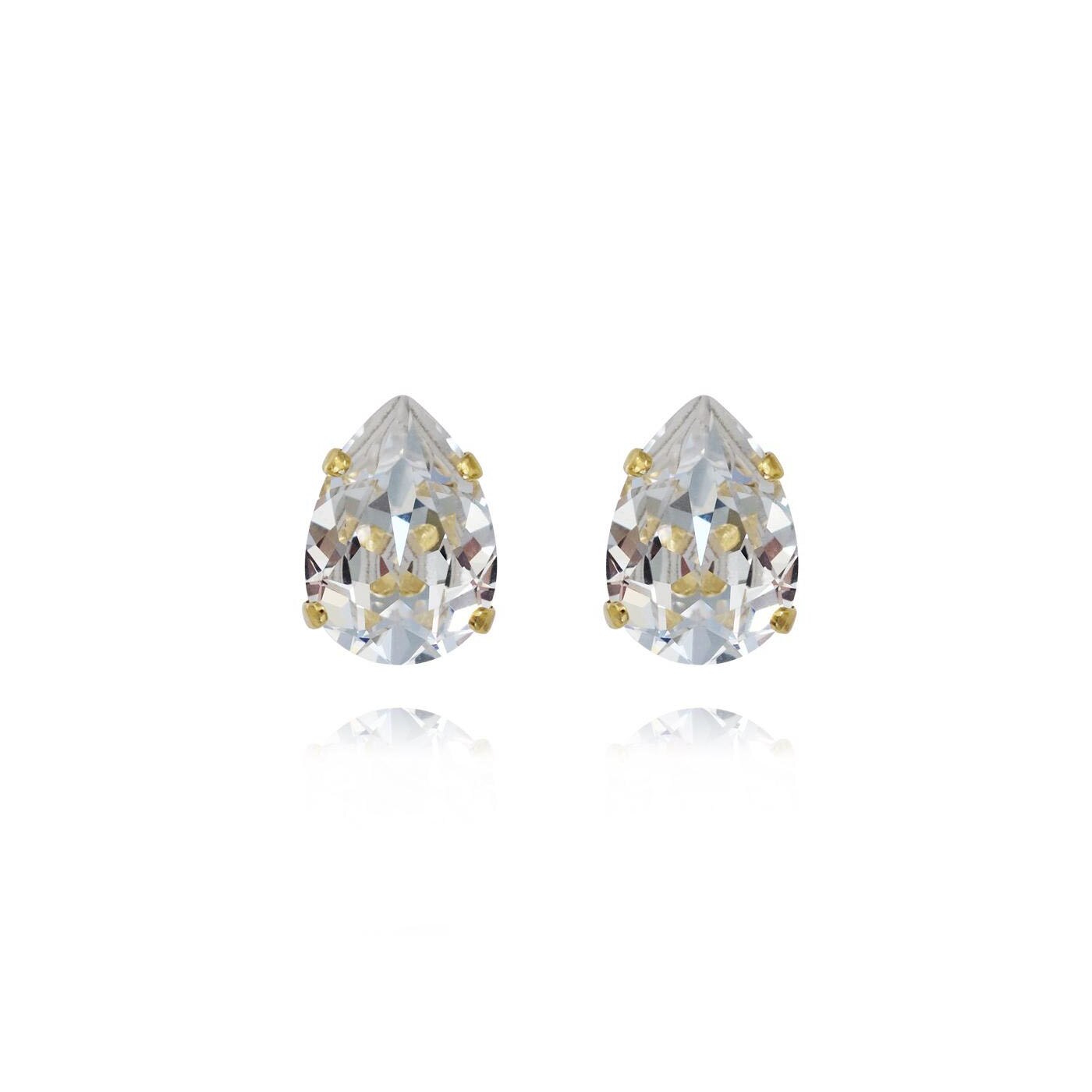 Mini Drop Stud Earrings Gold Crystal