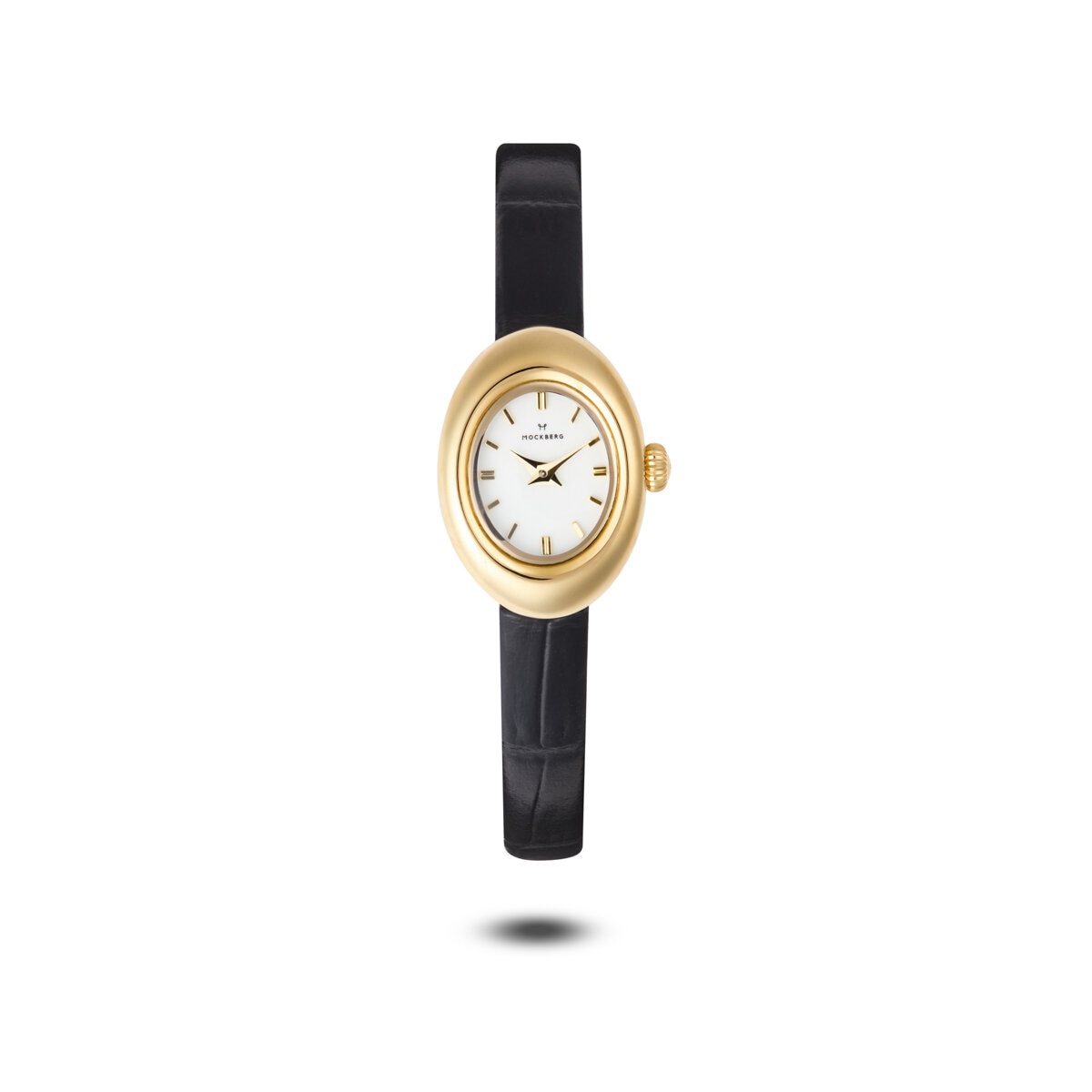 Belle Oval Petite Leather Gold Watch