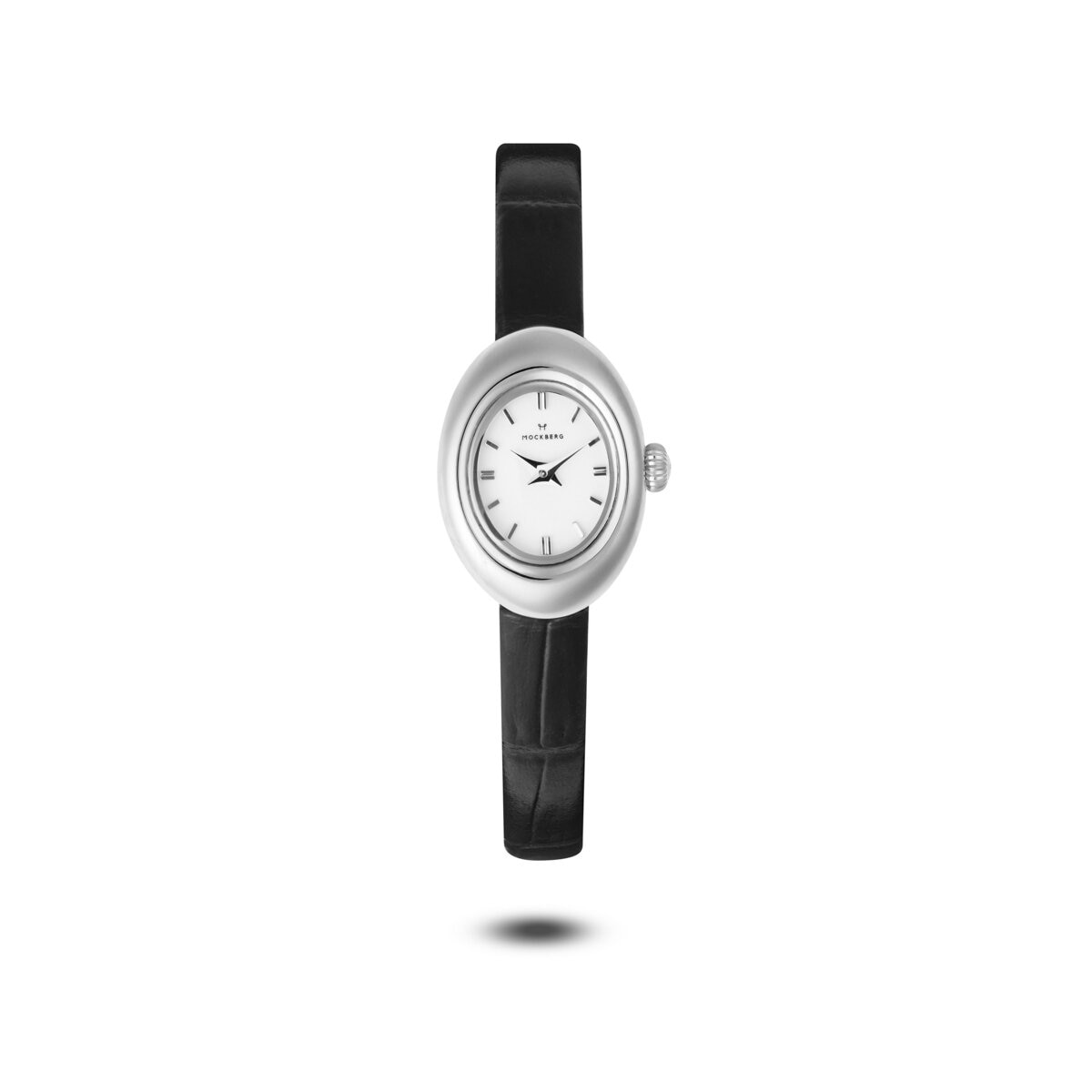 Belle Oval Petite Leather Steel Watch