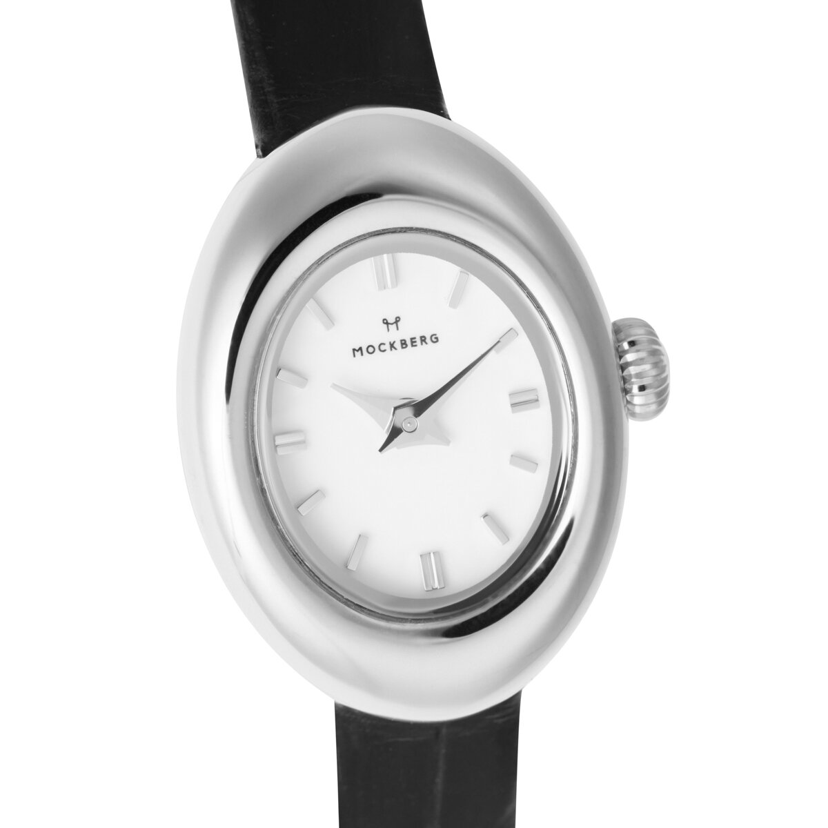Belle Oval Petite Leather Steel Watch