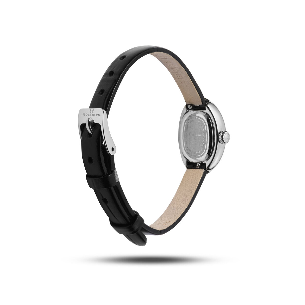 Belle Oval Petite Leather Steel Watch
