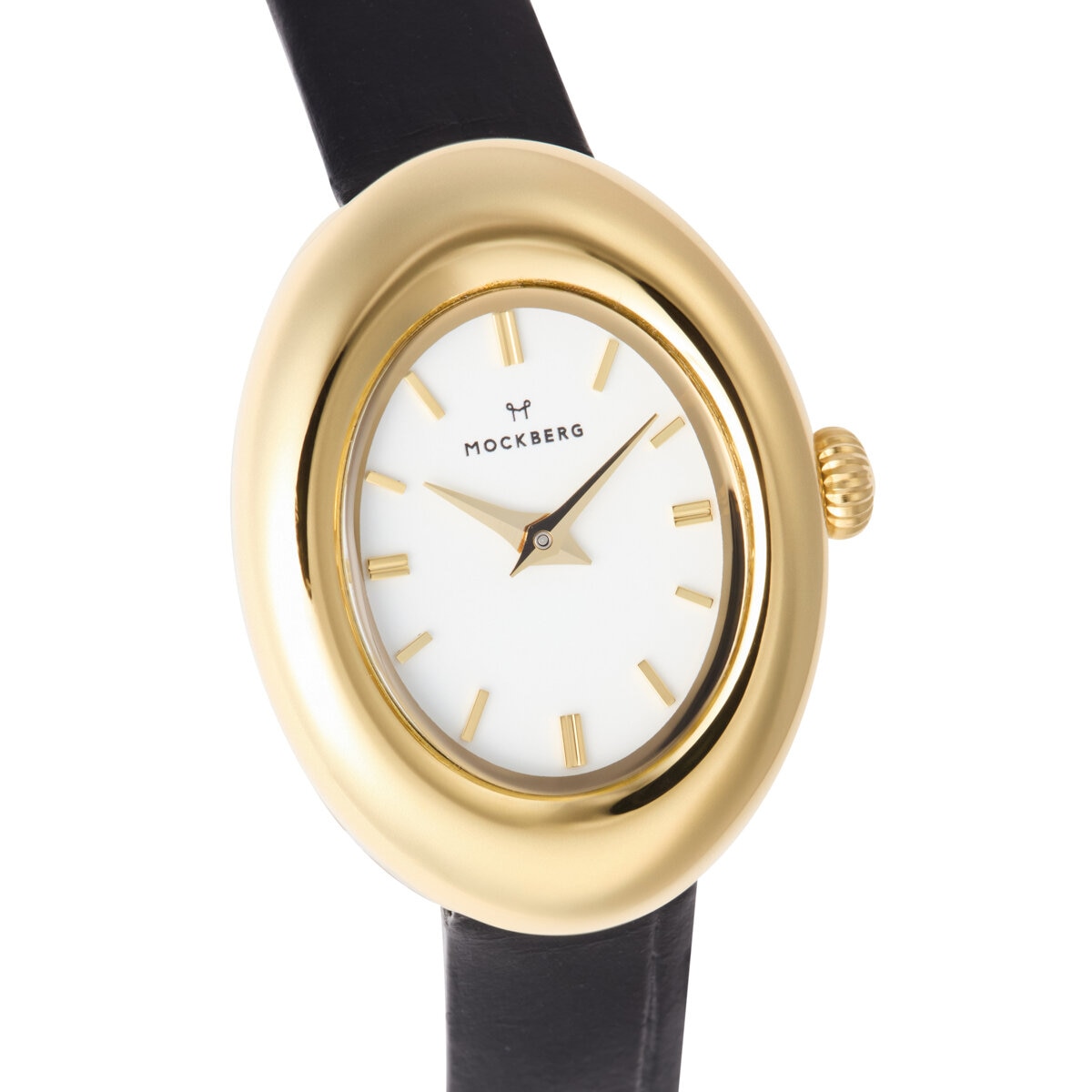 Belle Oval Leather Gold Watch
