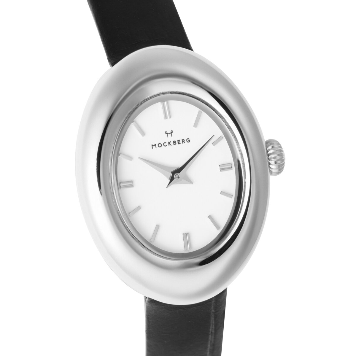 Belle Oval Leather Steel Watch