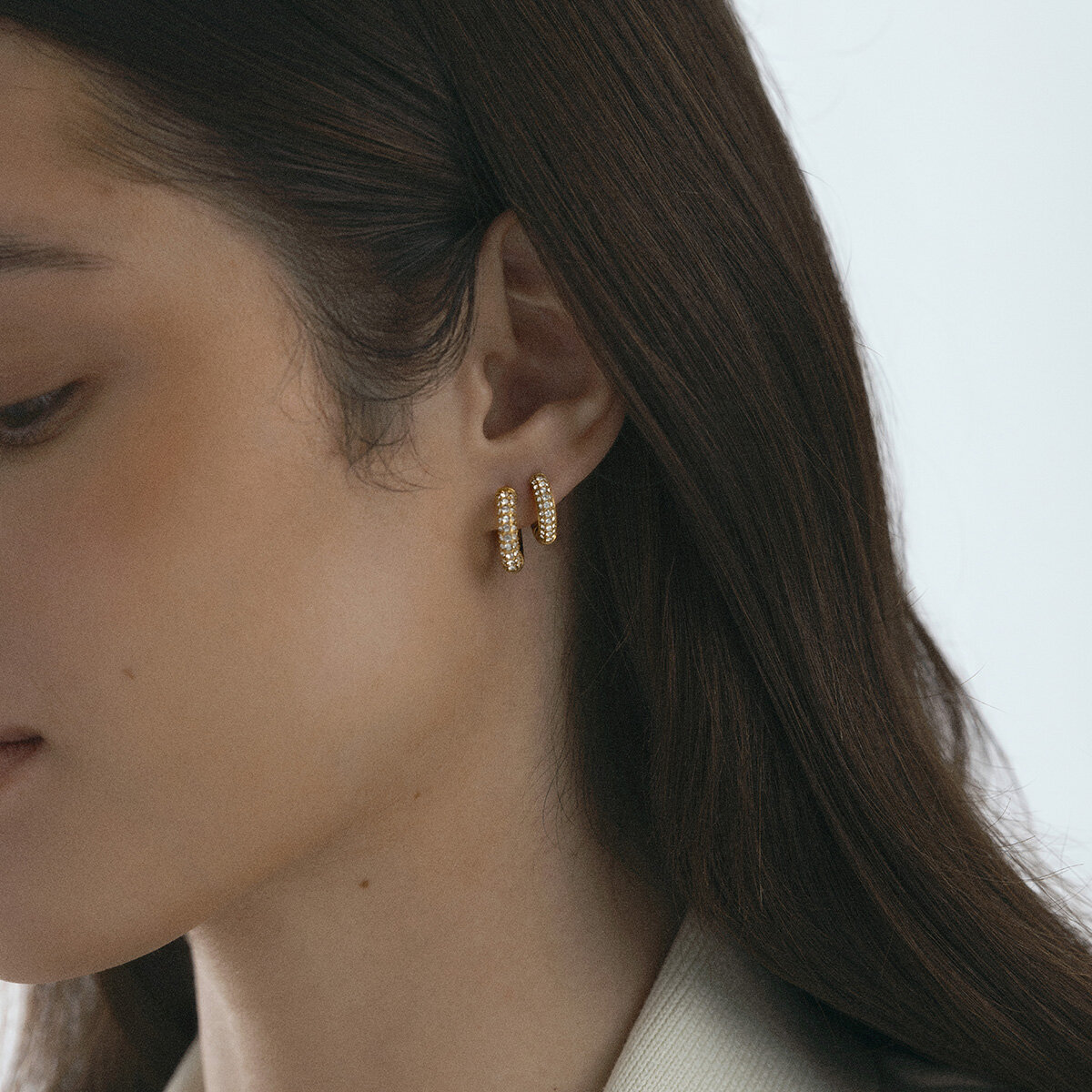 Pavé everyday small gold hoops