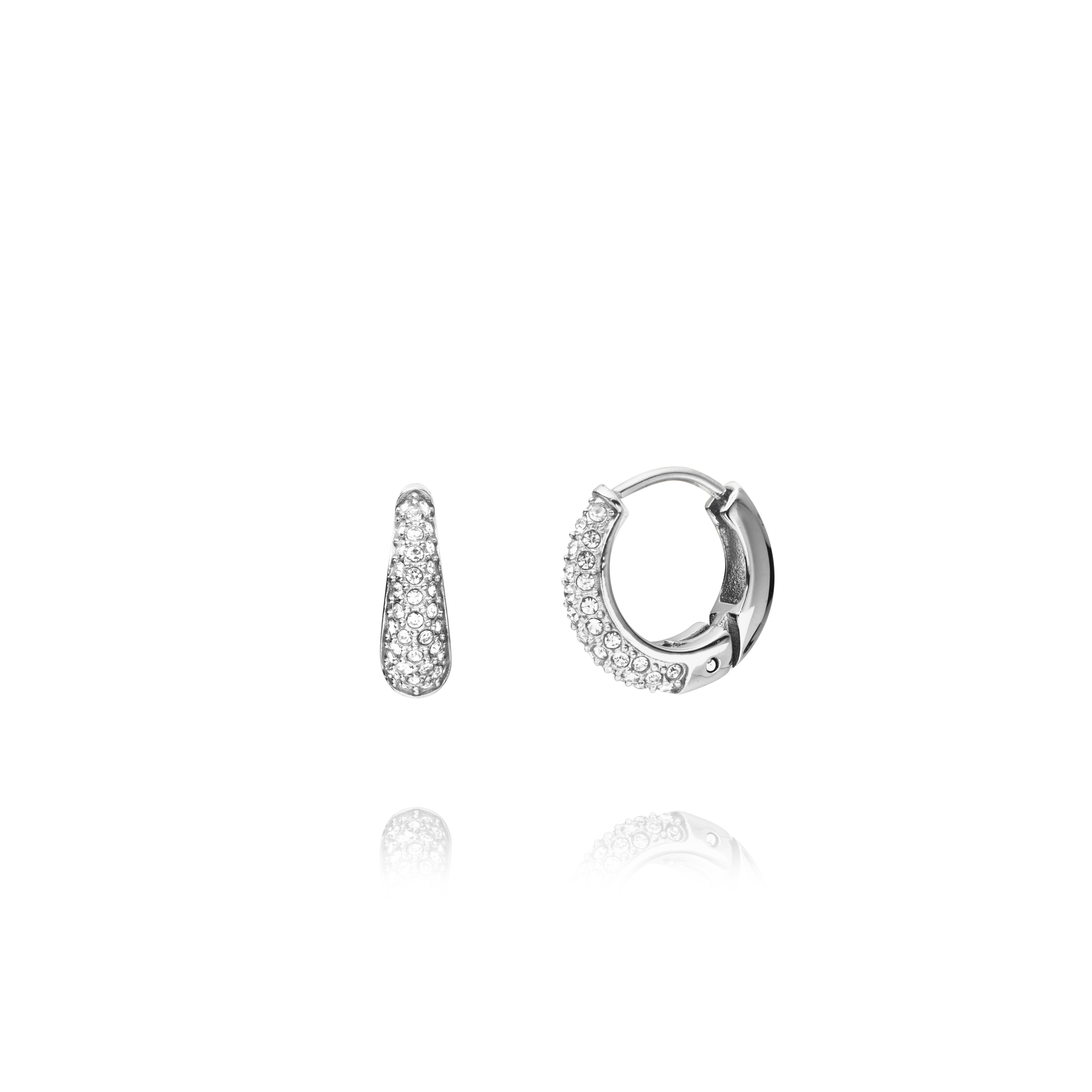 Pavé precious small silver hoops