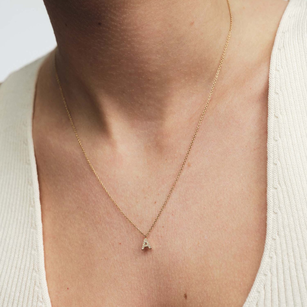 Petite Stone Letter M Gold Necklace