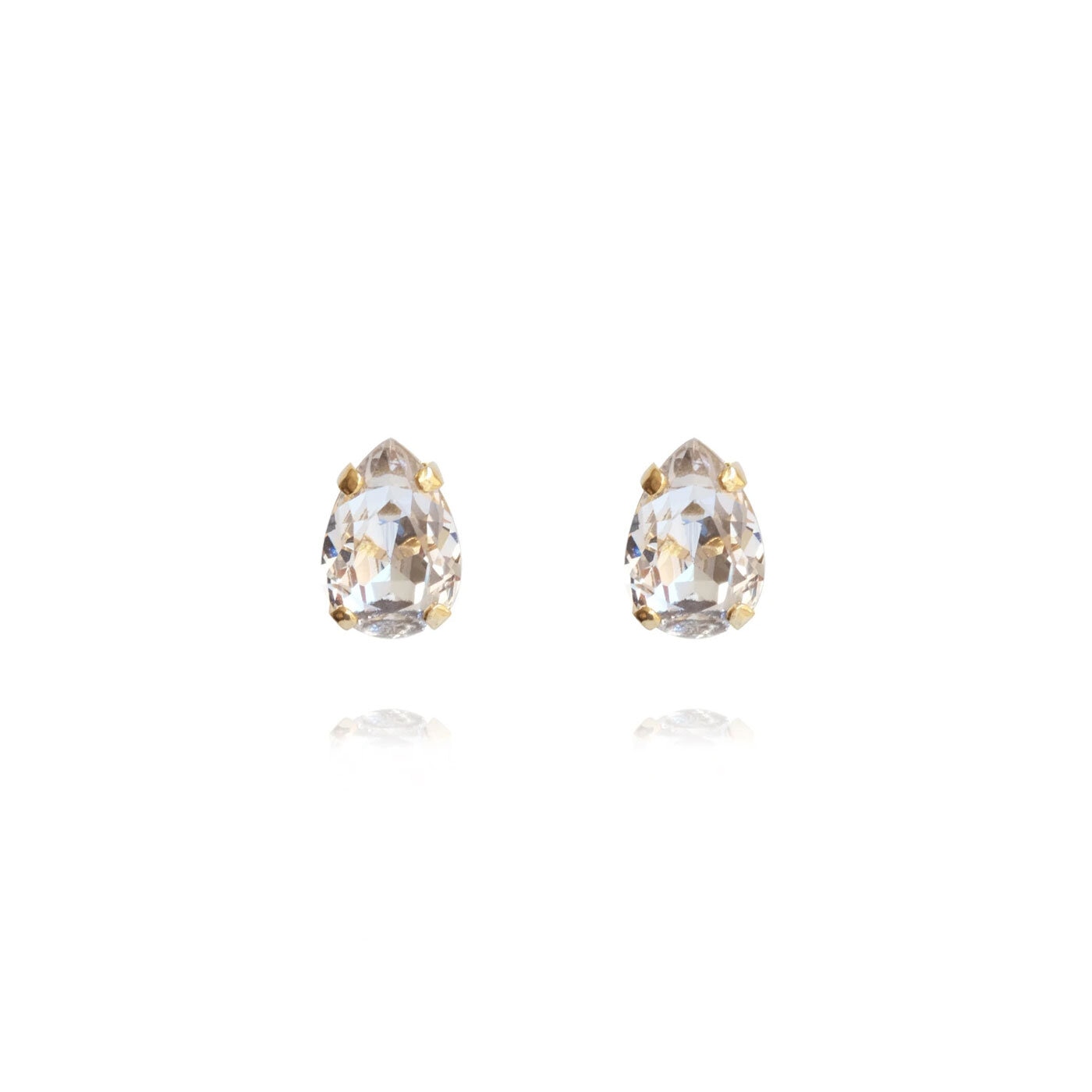 Petite Drop Stud Earrings Gold Crystal
