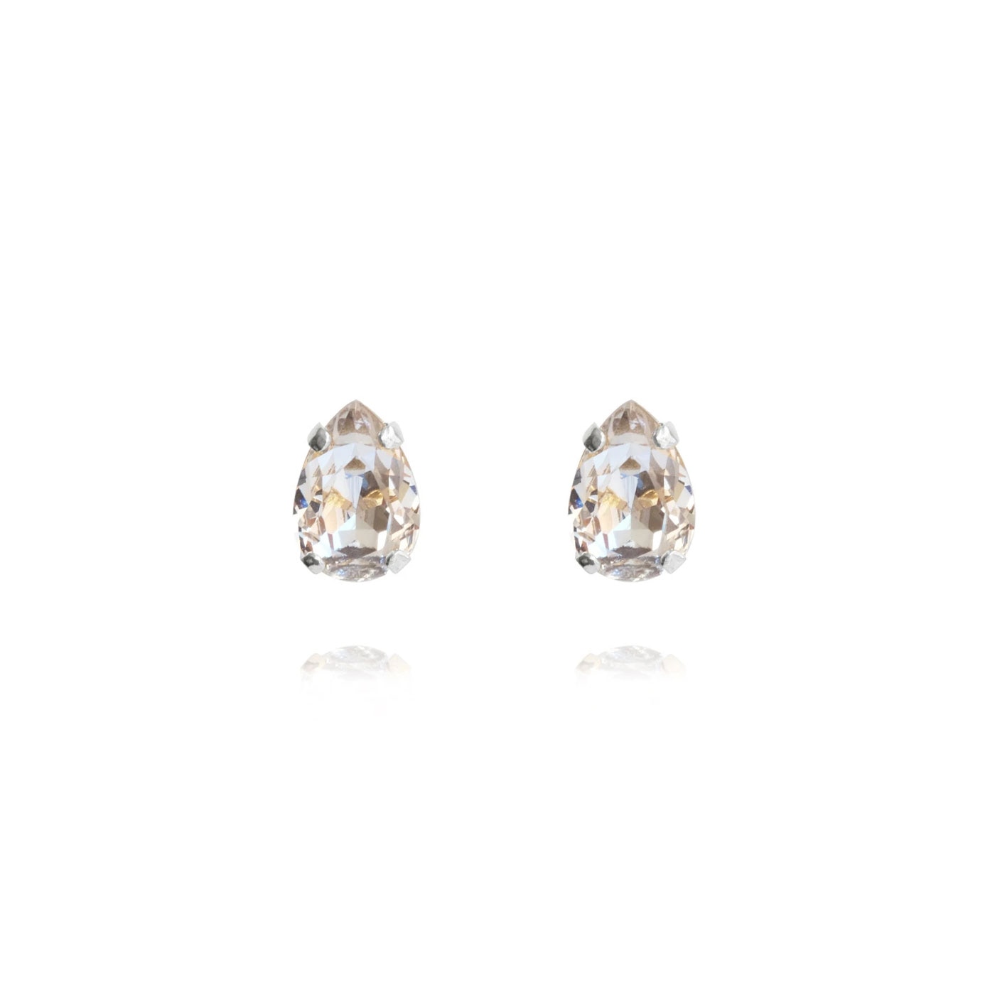 Petite Drop Stud Earrings Rhodium Crystal