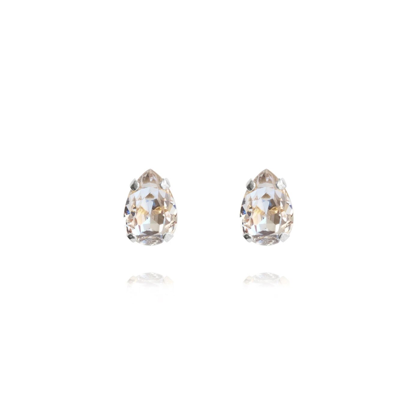 Petite Drop Stud Earrings Rhodium Crystal