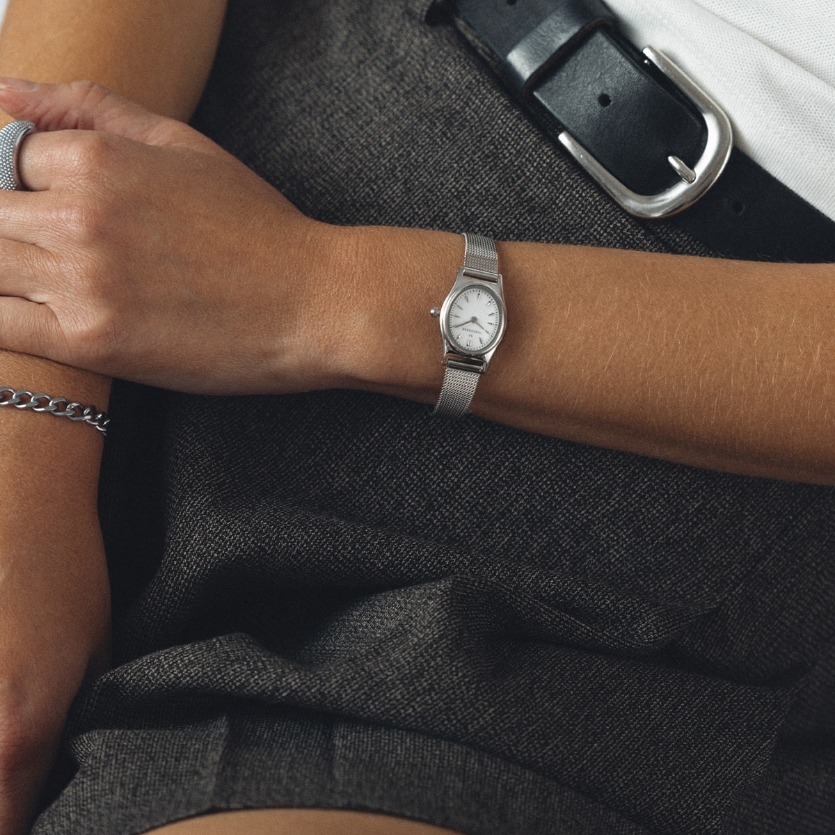 Retro Mesh Silver Watch