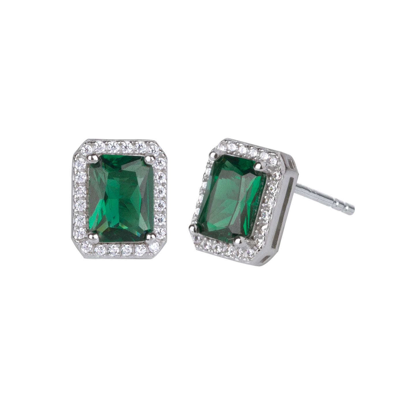 EARRING CZ-GREEN-8X6MM/WHITE