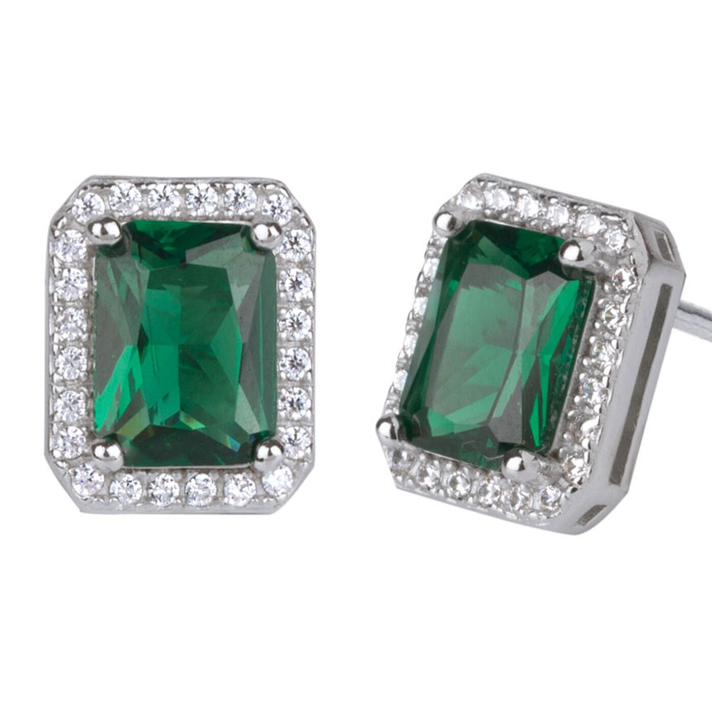 EARRING CZ-GREEN-8X6MM/WHITE