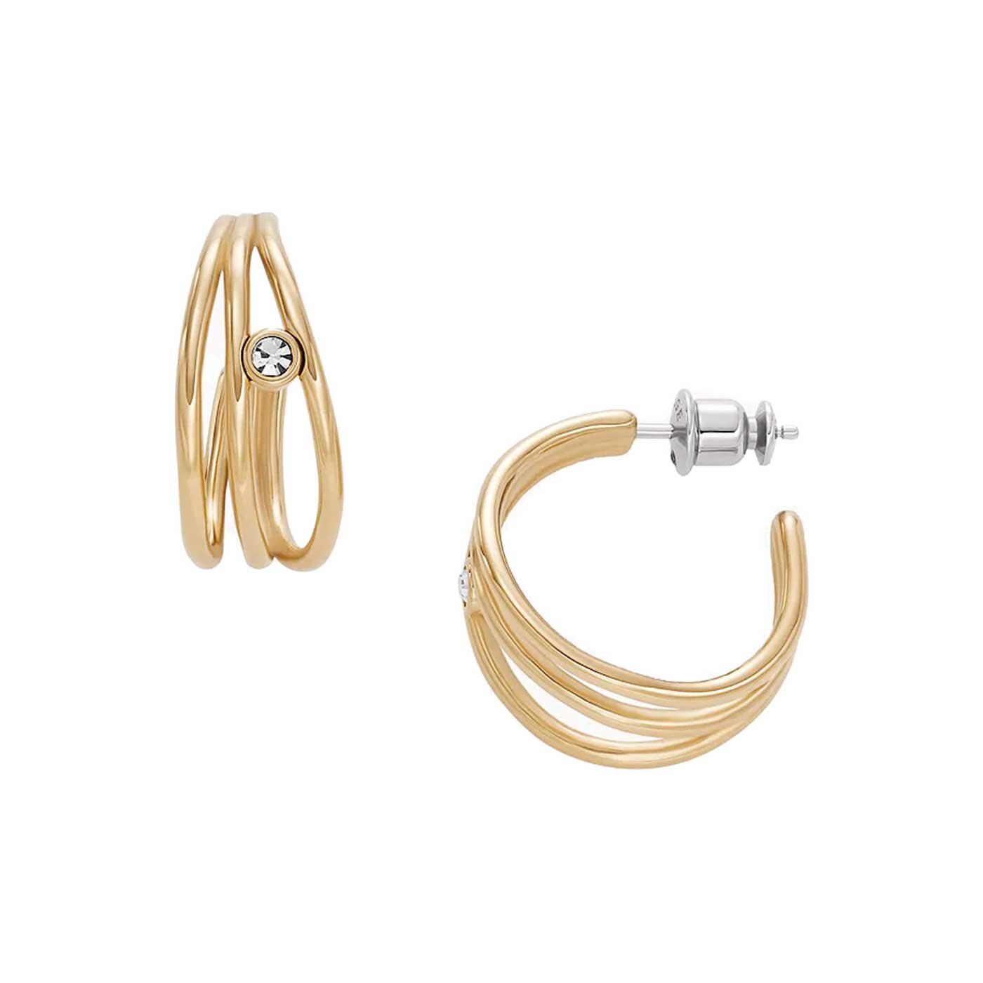 Glitz Wave Gold-Tone Stainless Steel Hoop Earrings