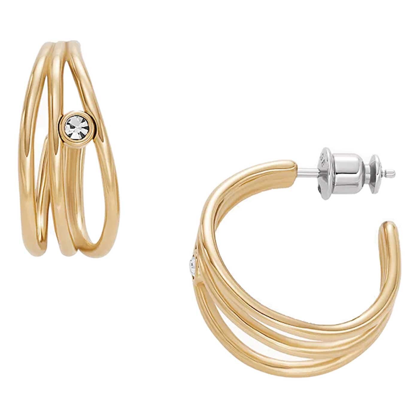 Glitz Wave Gold-Tone Stainless Steel Hoop Earrings