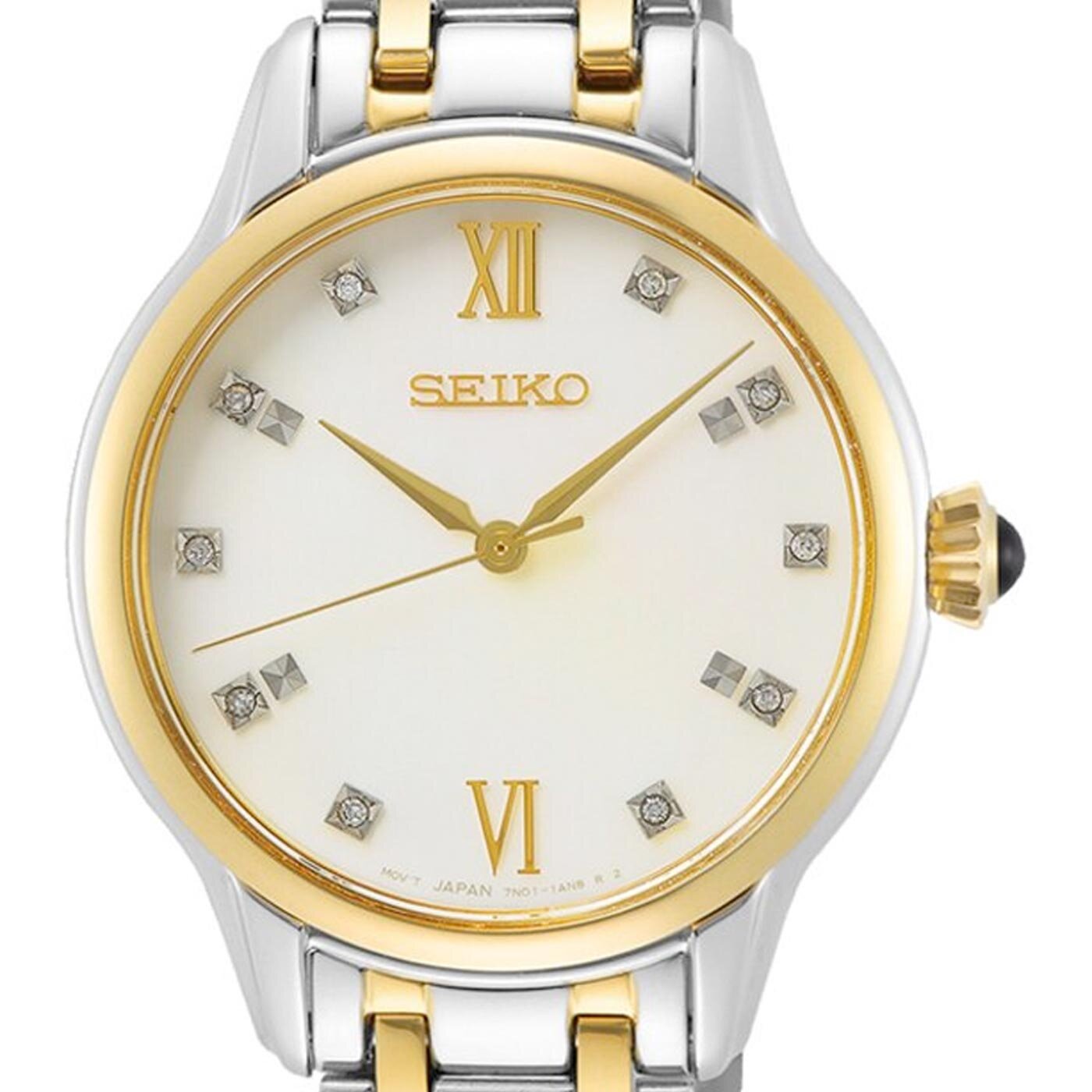 SEIKO LADIES SAPPHIRE 30MM 50M MOP 10 DIAMONDS