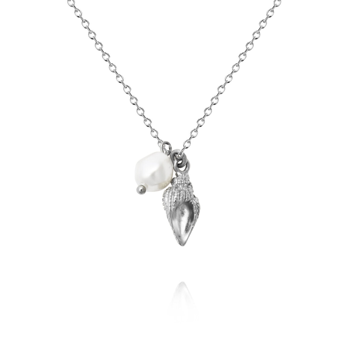 Shell Pearl Necklace Rhodium