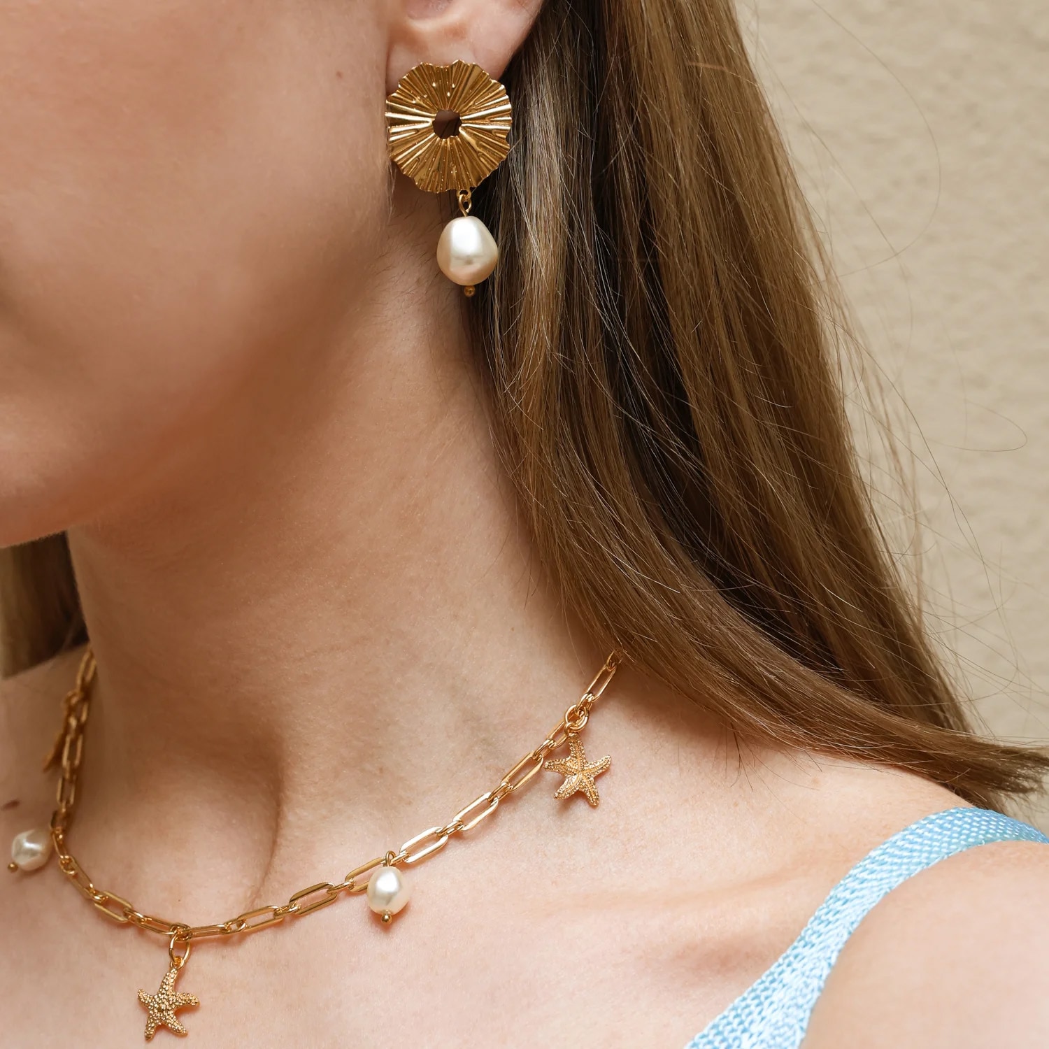 Sea Star Chain Necklace Gold / Pearl