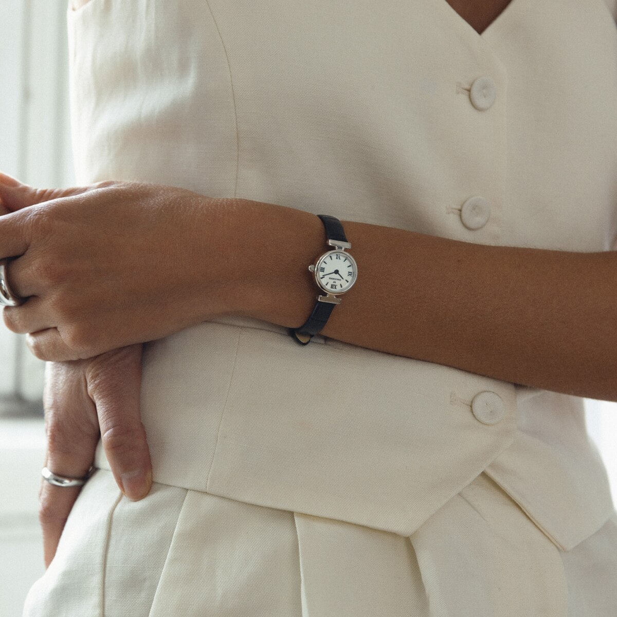 Vintage Leather Silver Watch