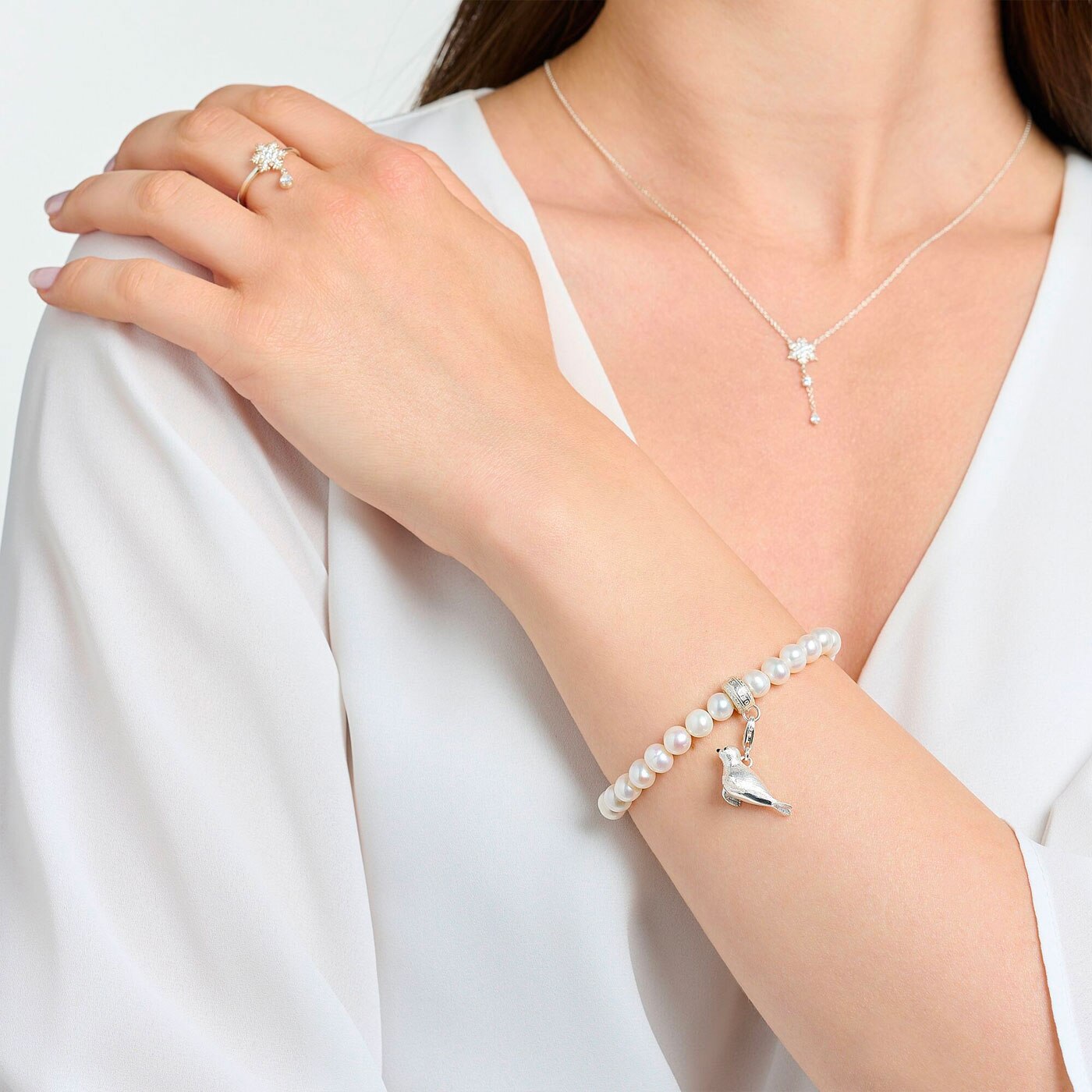 Charm-pärlarmband silver
