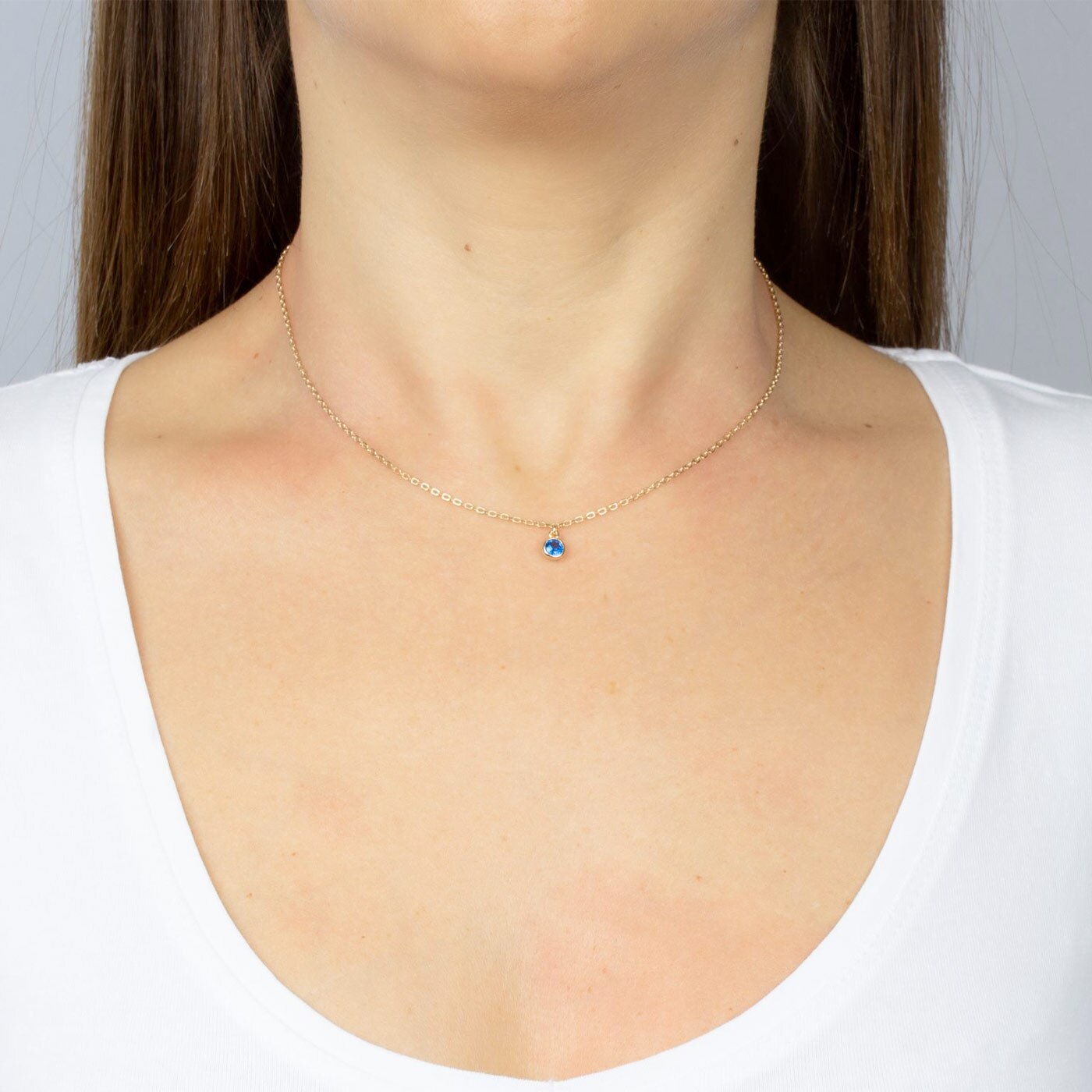 Necklace Cz Round Blue