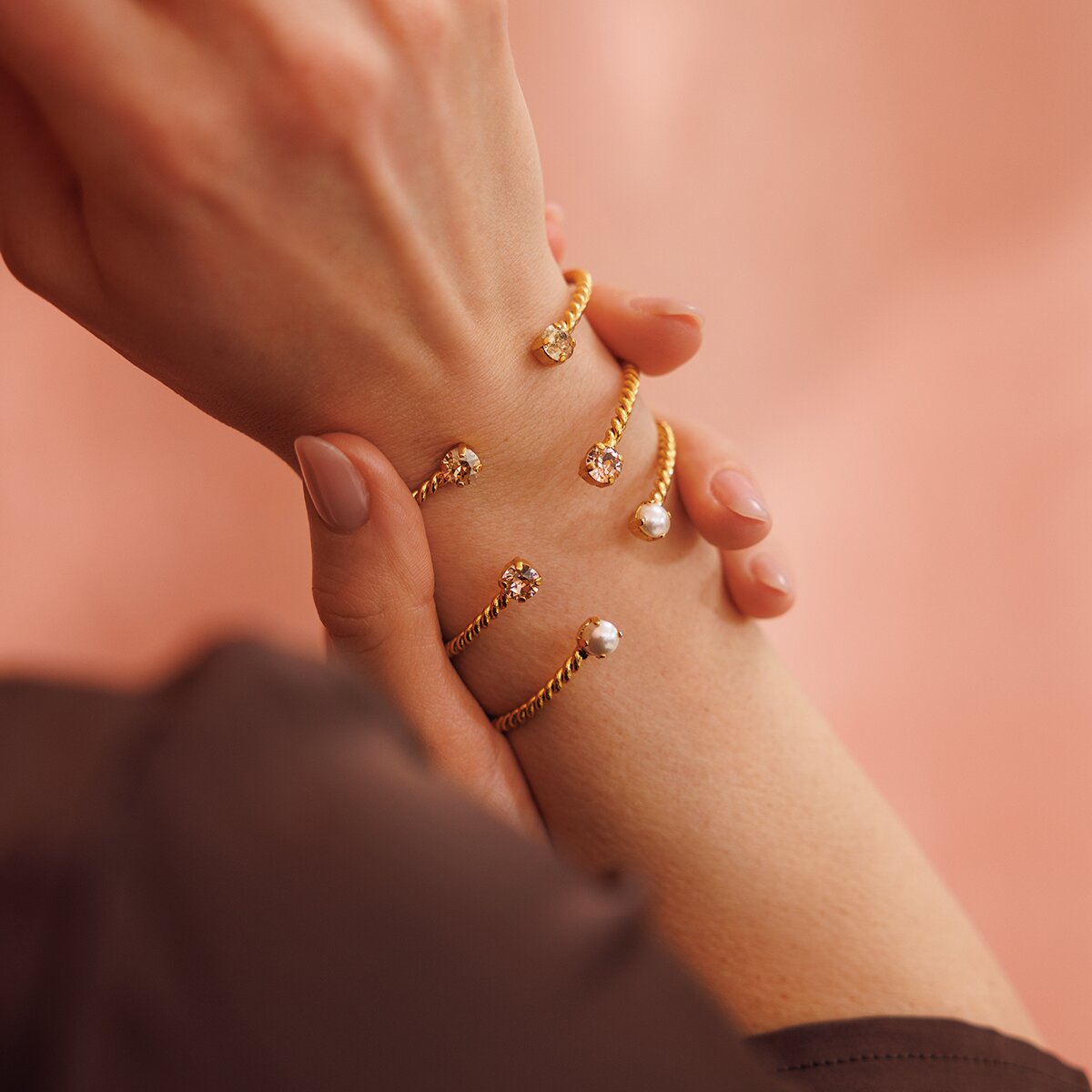 Mini Twisted Bracelet Gold Pearl 