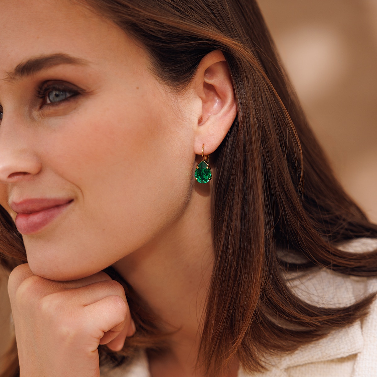 Mini Drop Clasp Earrings Gold Majestic Green