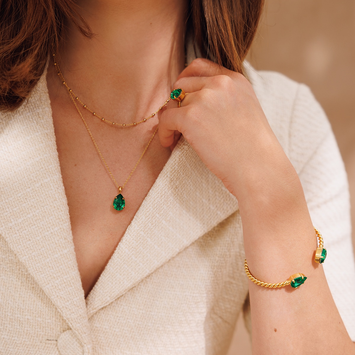 Mini Drop Necklace Gold Majestic Green 