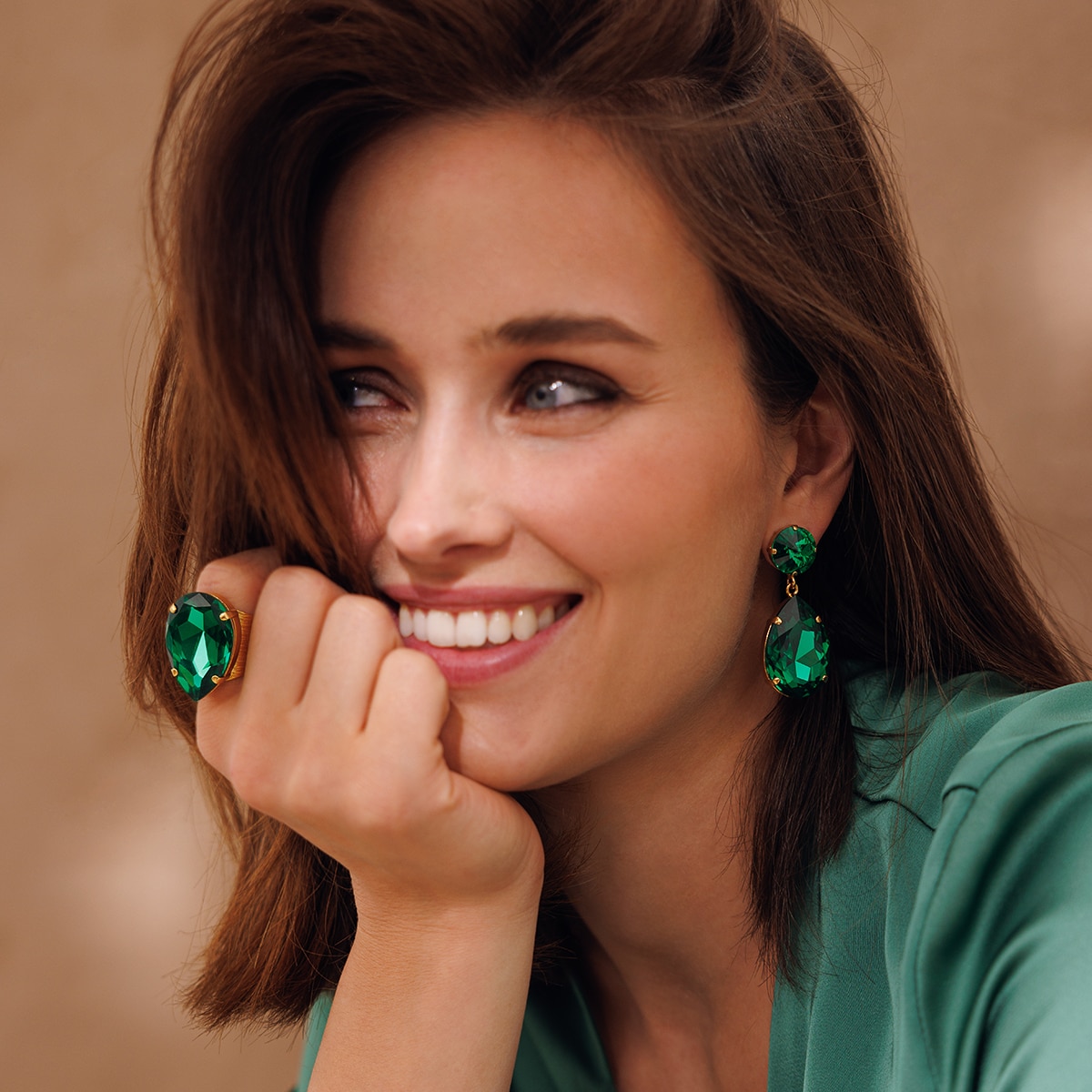 Perfect Drop Earrings Gold Majestic Green