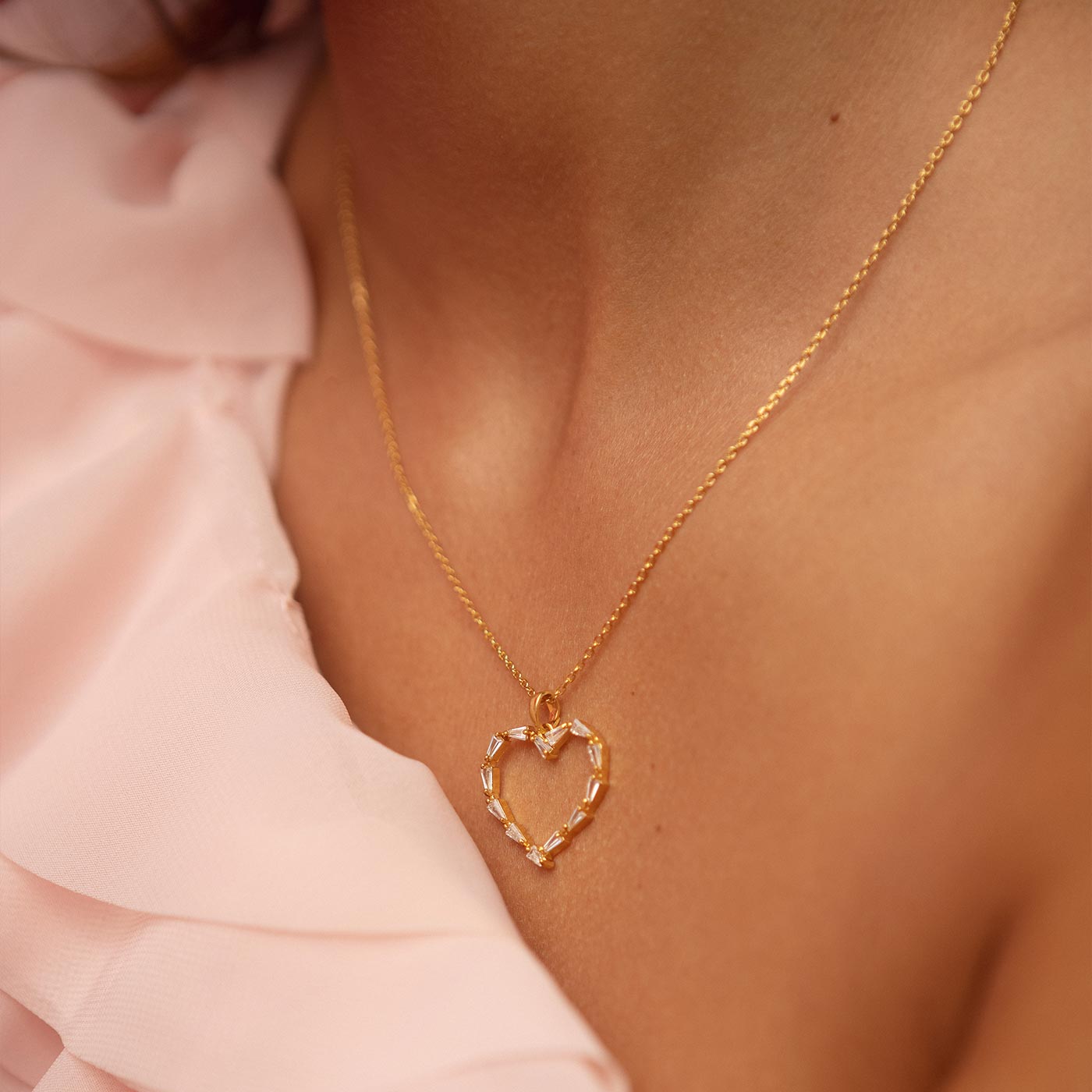 Baguette heart necklace Rhodium Crystal
