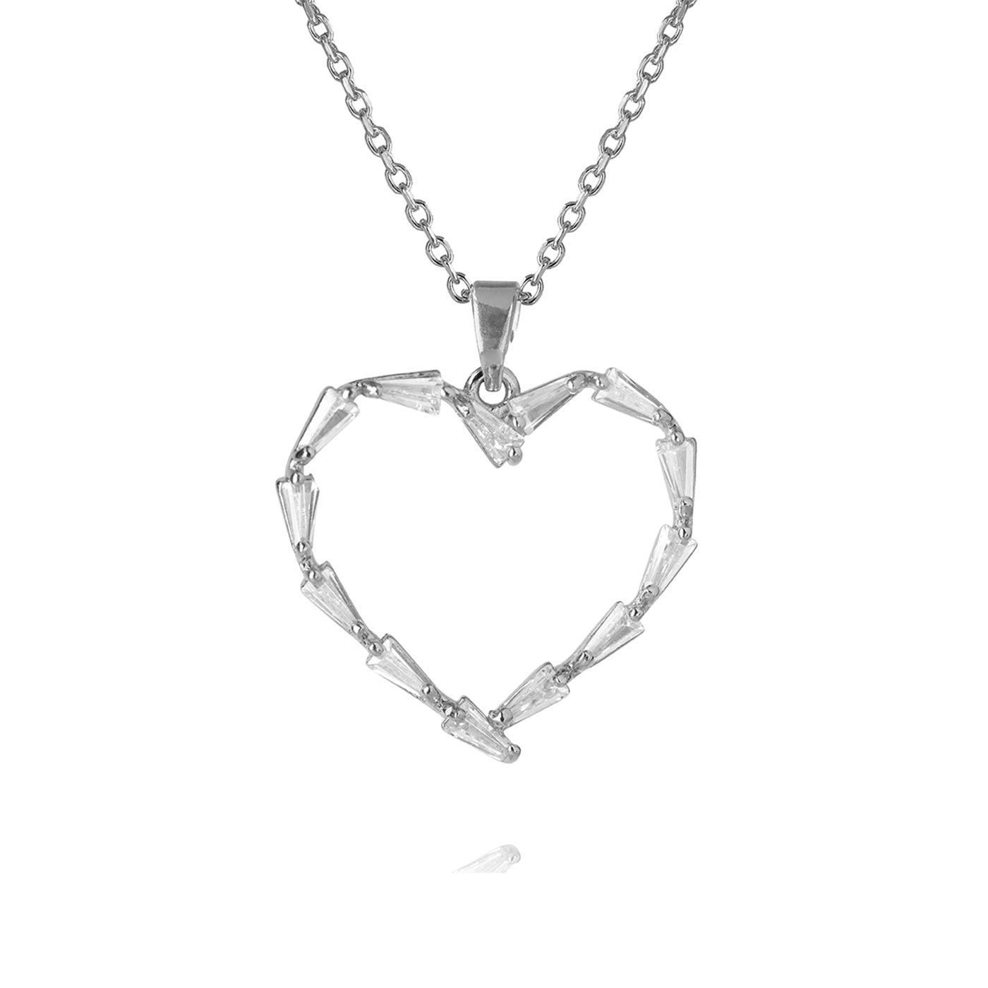 Baguette heart necklace Rhodium Crystal