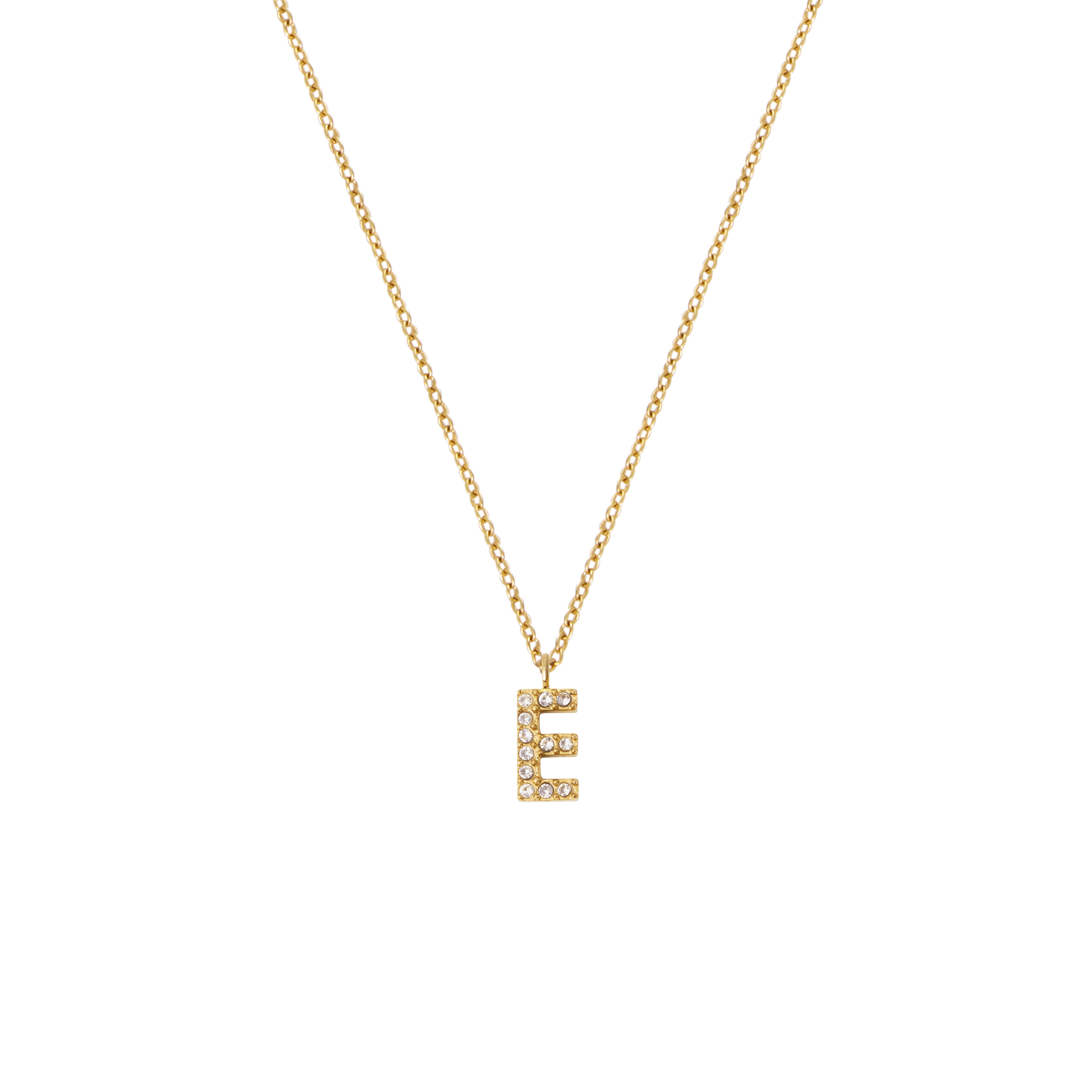Petite Stone Letter E Gold Necklace