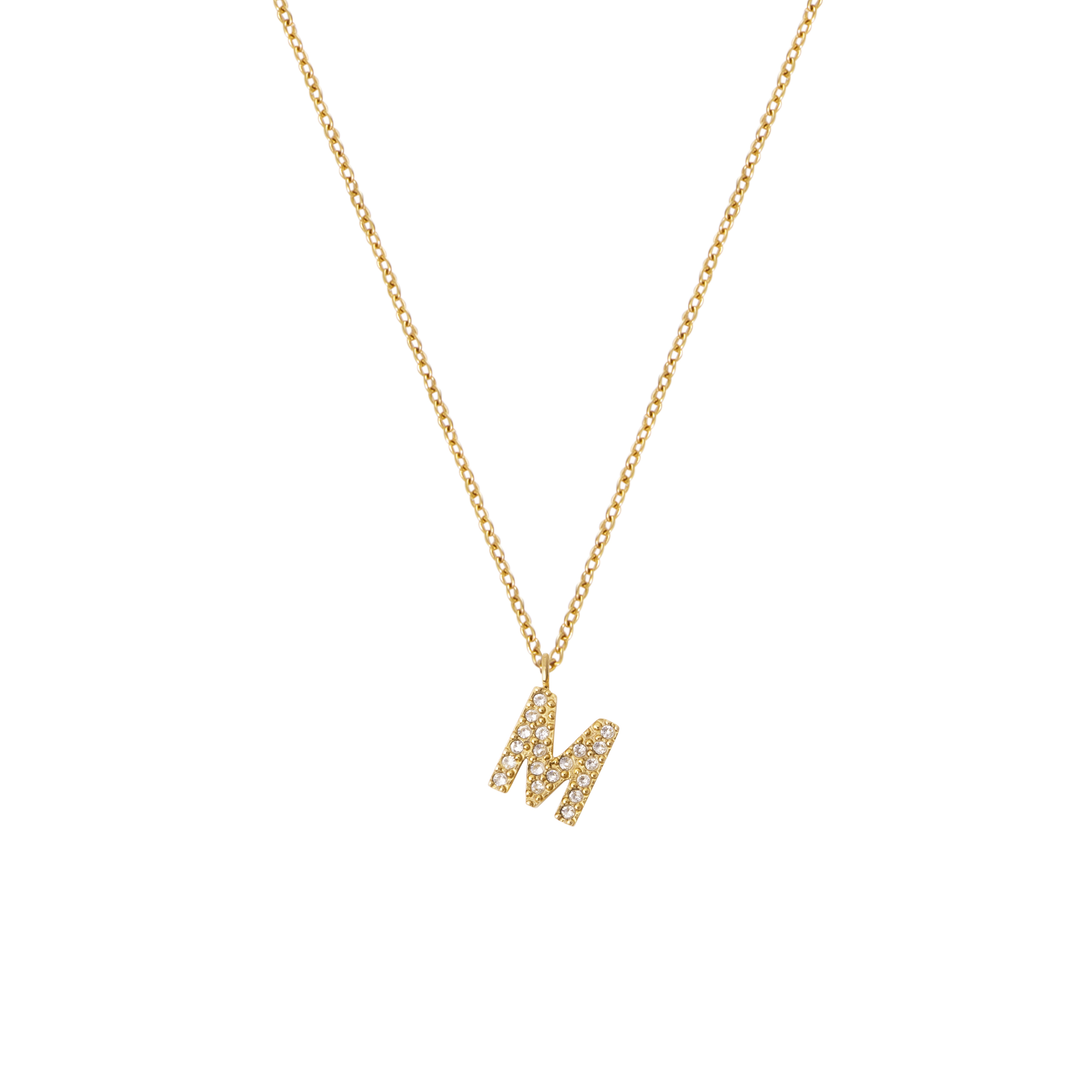 Petite Stone Letter M Gold Necklace