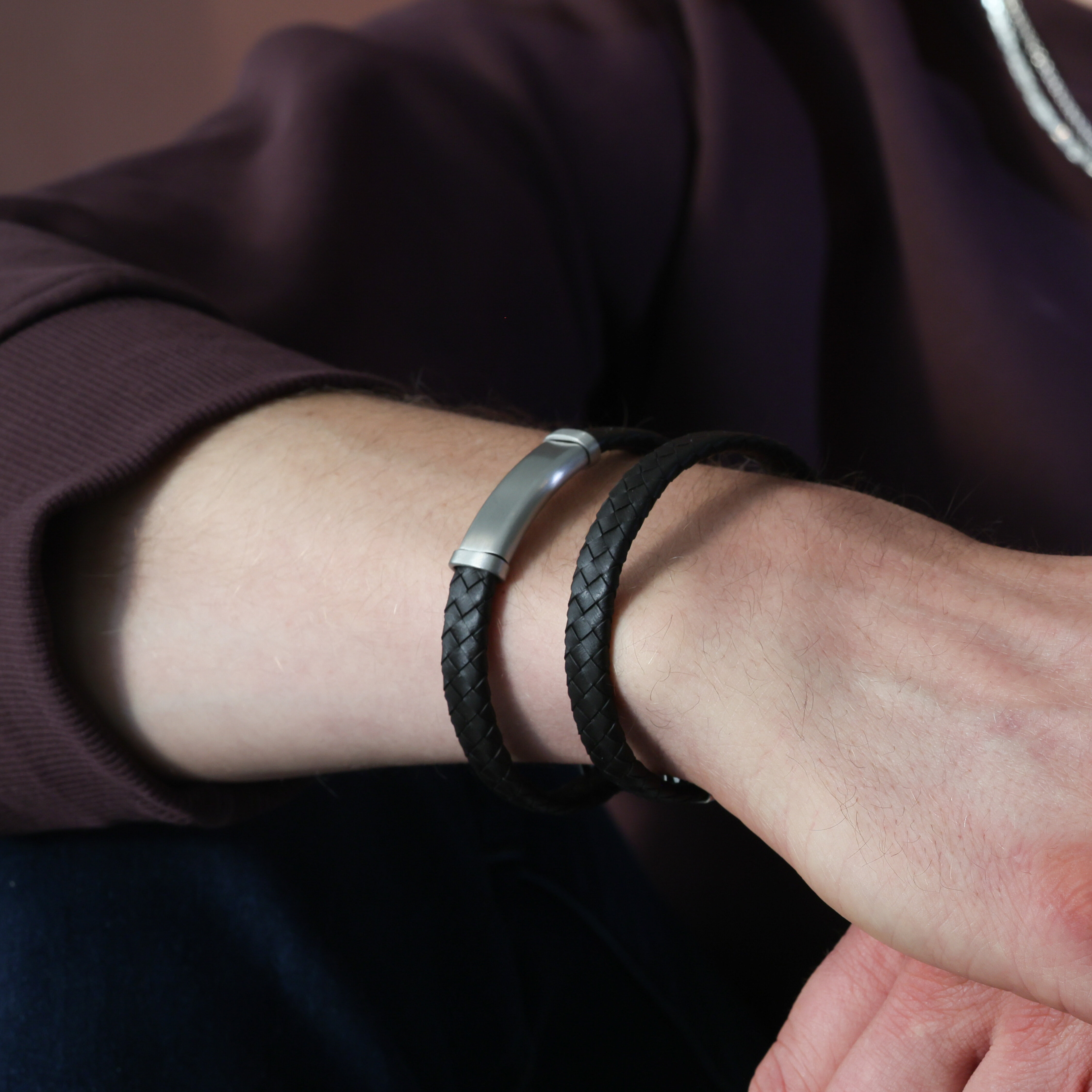 Braided Steel Brown läderarmband