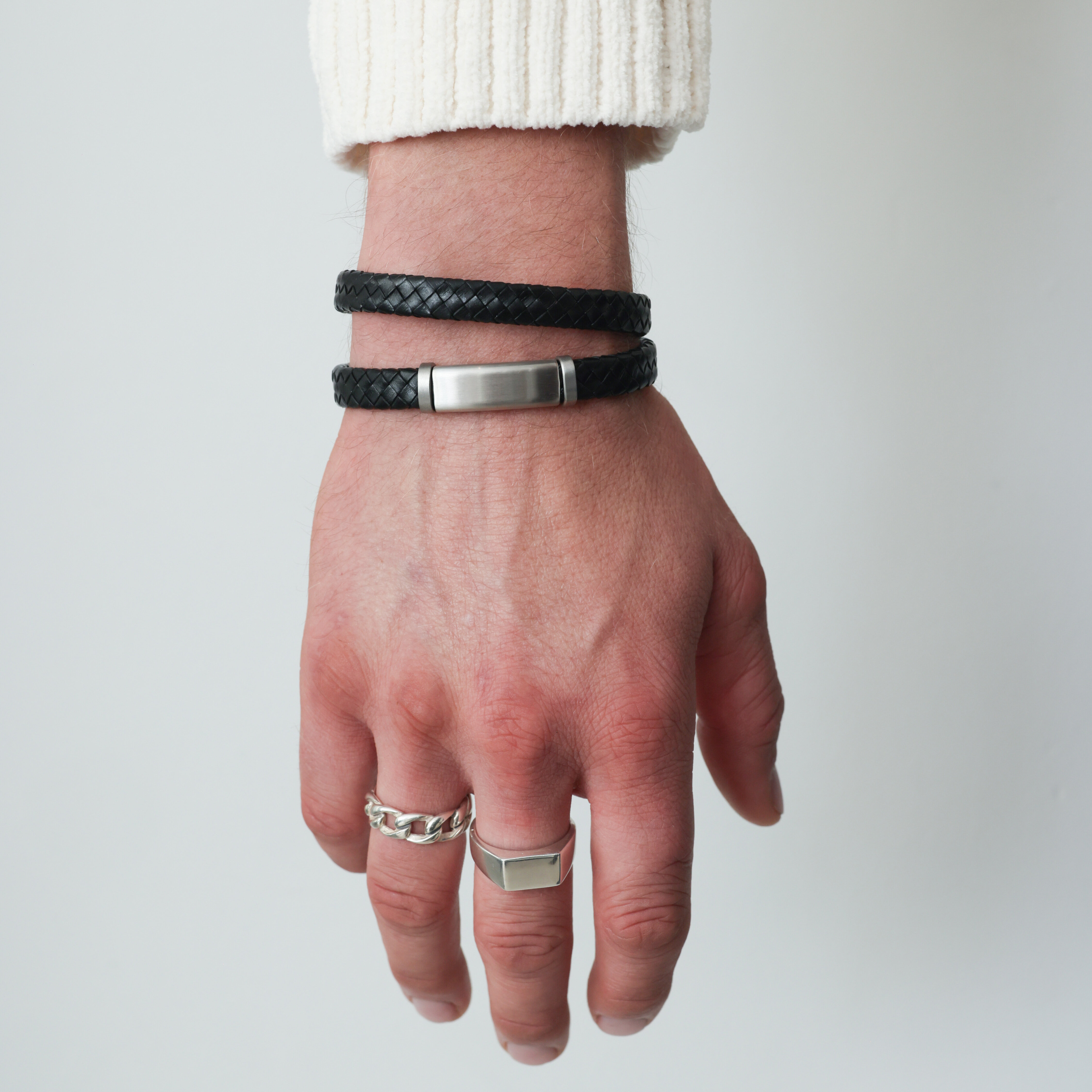 Braided Steel Black läderarmband