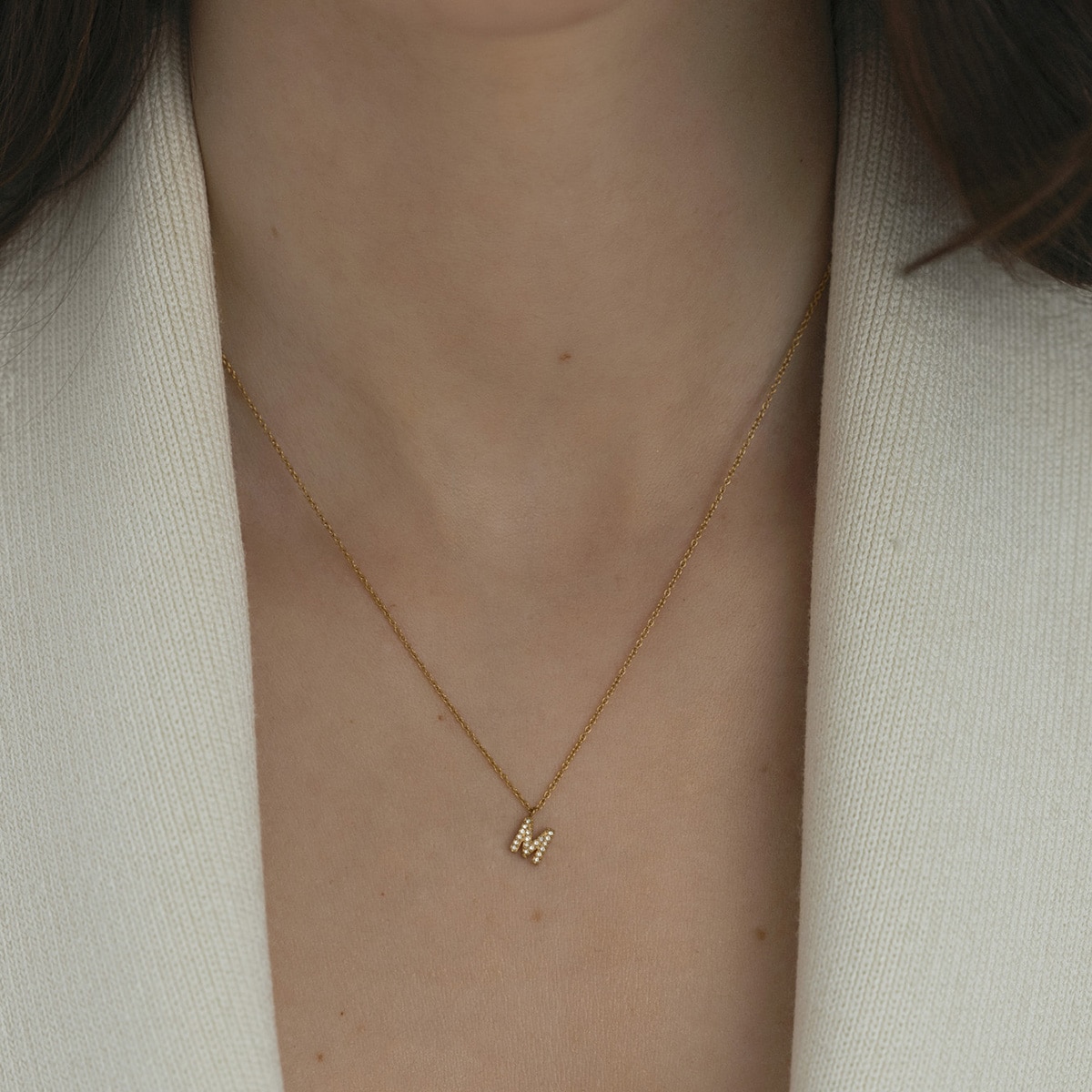 Petite Stone Letter E Gold Necklace