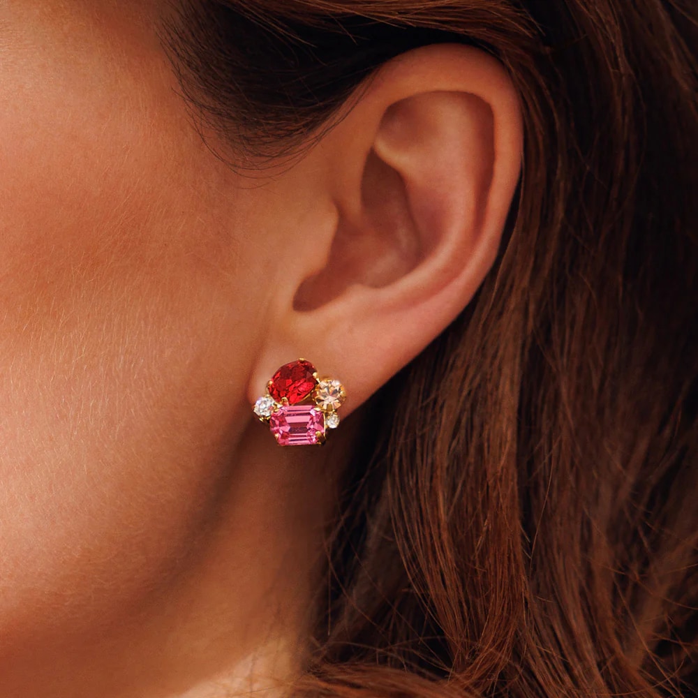 Petite Carolina Earrings Gold Scarlet Combo