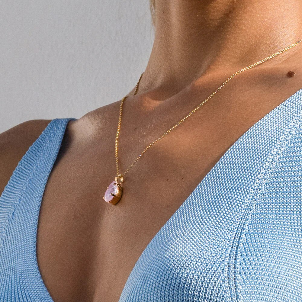 Mini Drop Necklace Gold / Soft Pink