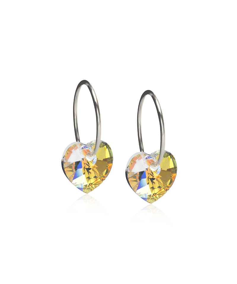 Ear Rings 14 mm Pendant Heart Rainbow