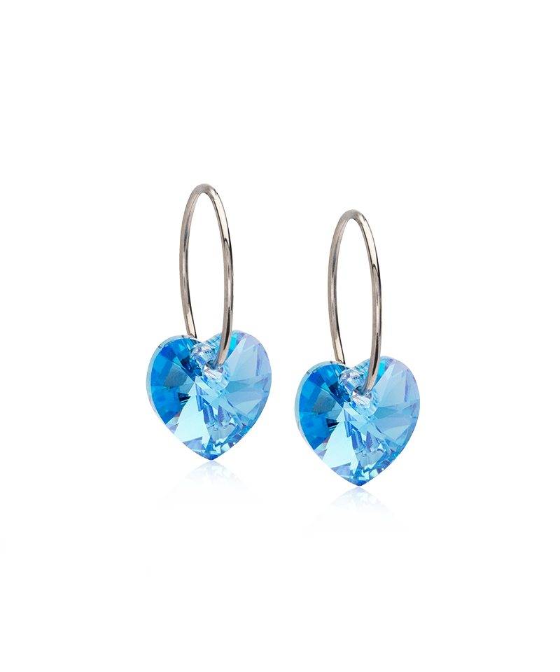 Ear Rings 14 mm Pendant Heart Aquamarine