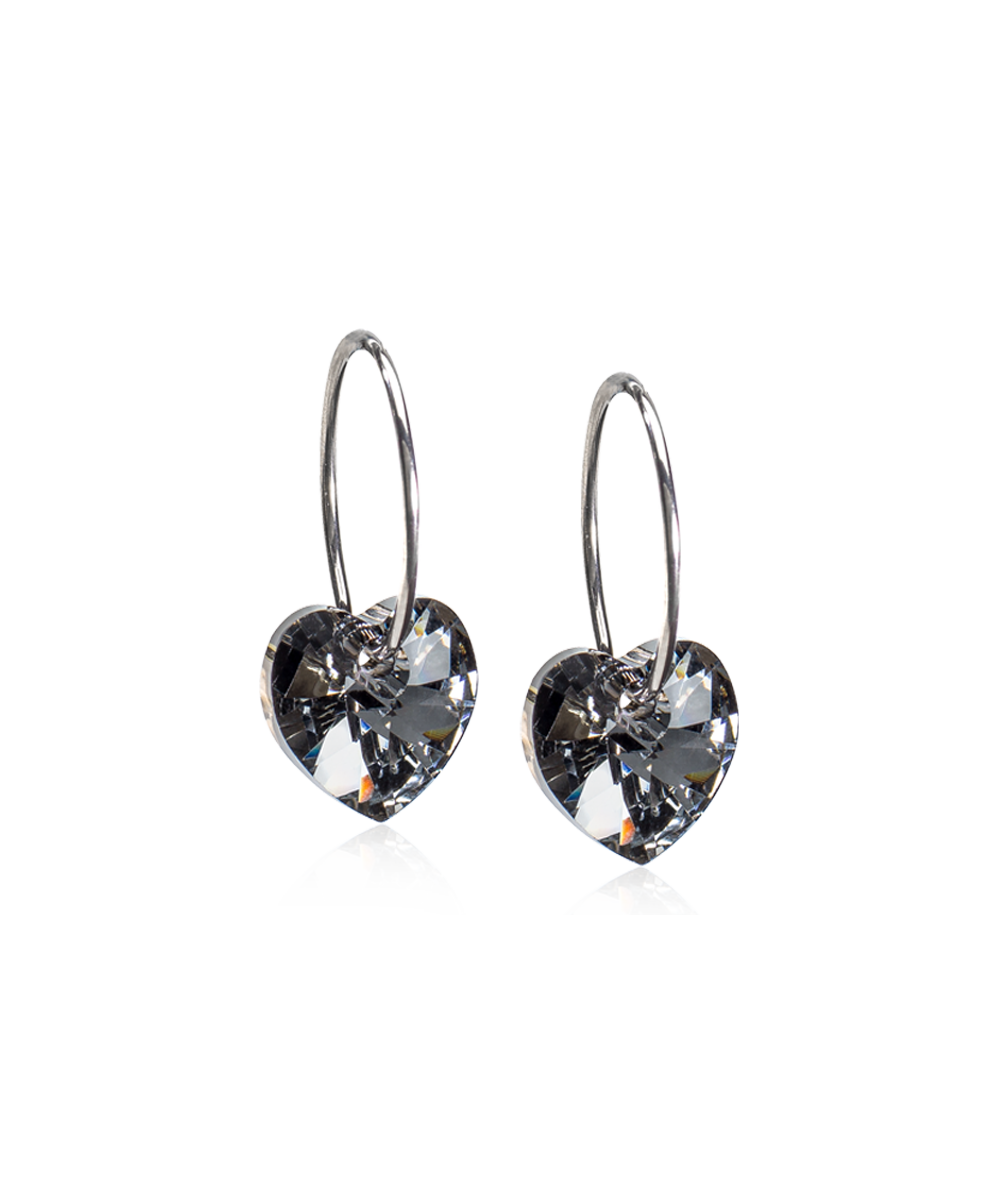 Ear Rings 14 mm Pendant Heart Black diamond