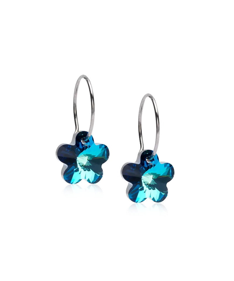 Ear Rings 14 mm Pendant Flower Turquoise