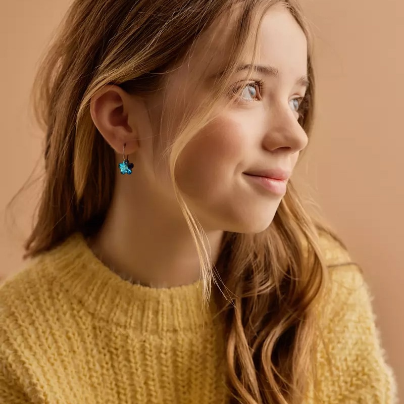 Ear Rings 14 mm Pendant Flower Turquoise