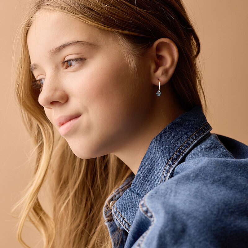 Ear Ring 14 mm Bicone Aquamarine