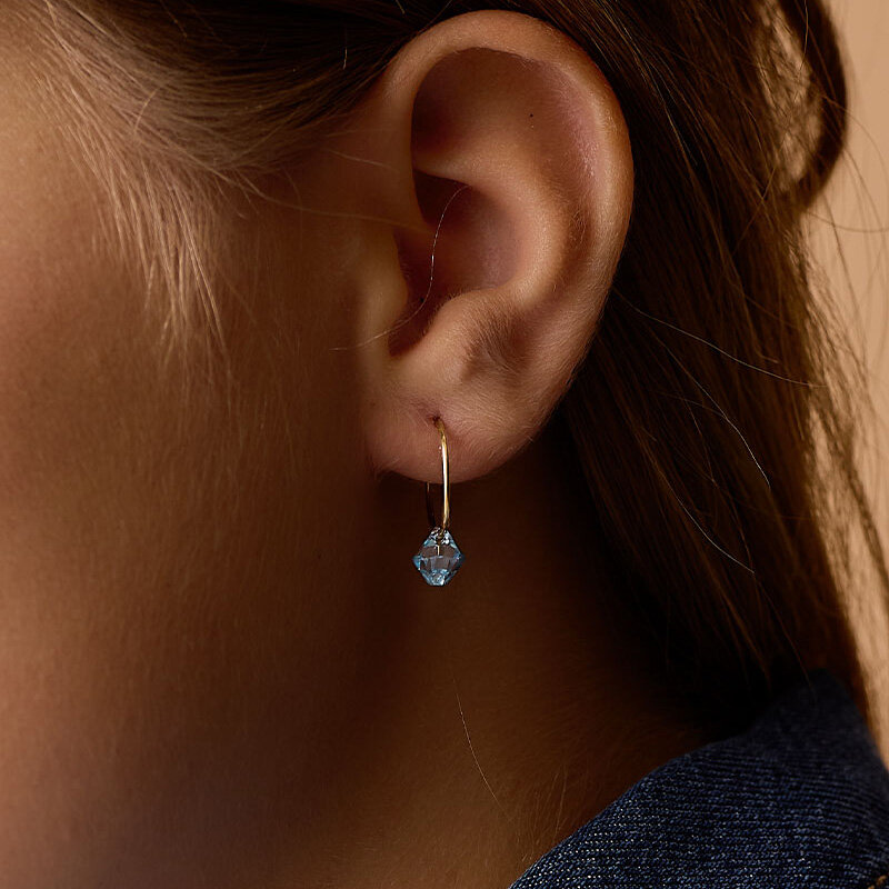 Ear Ring 14 mm Bicone Aquamarine