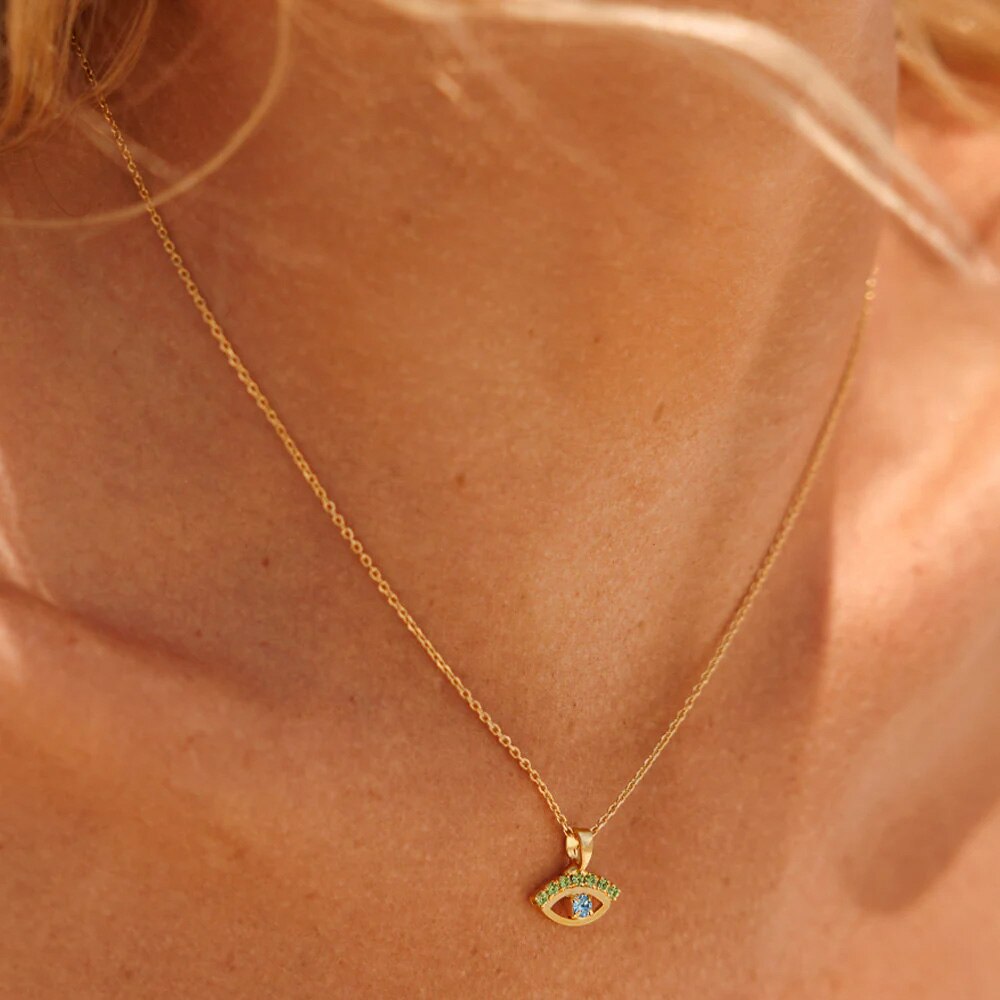  Petite Greek Eye Necklace / Green + Blue