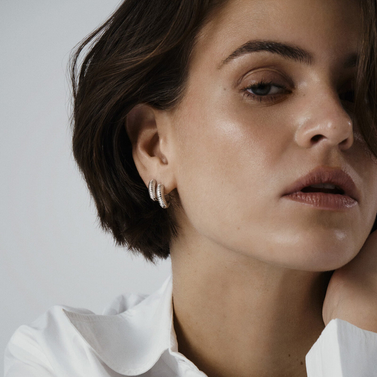 Ribbed Hoops Silver Small