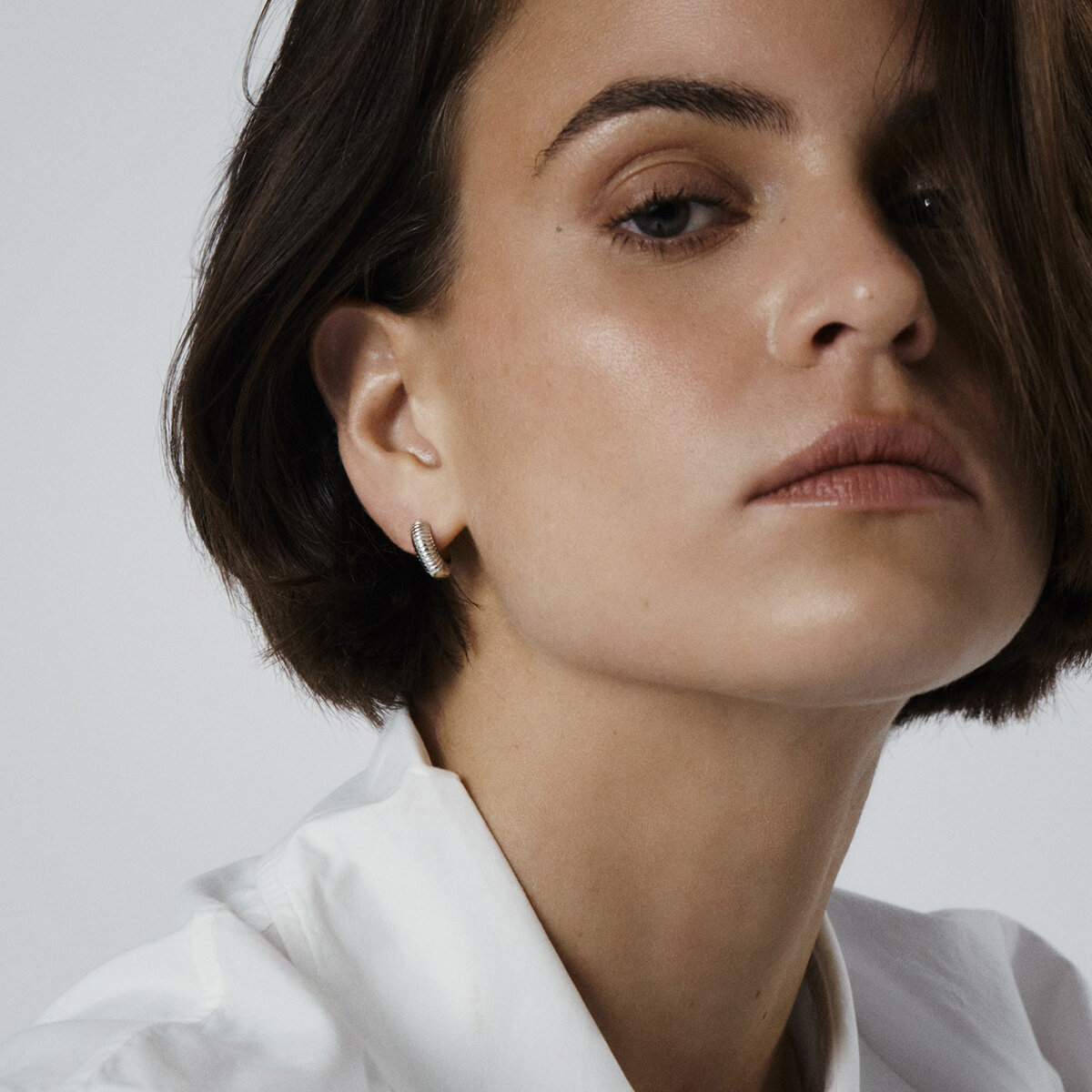 Ribbed Hoops Silver Small